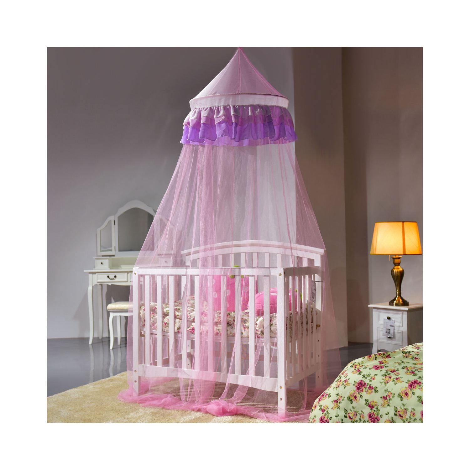 Elegant Lace Bed Mosquito Netting Mesh Canopy Princess Round Dome Bedding Net