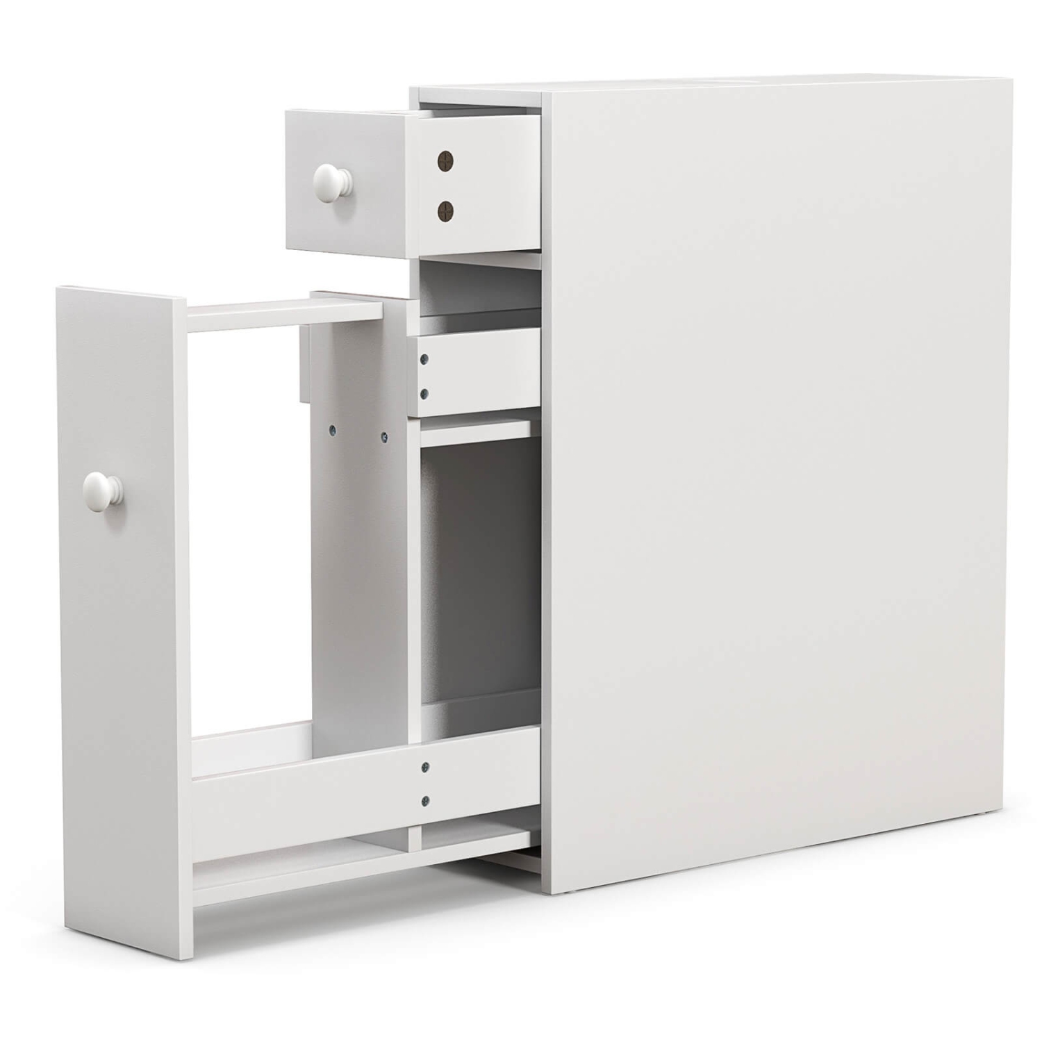 Meuble de rangement étroit de Costway pour salle de bain avec dessus rabattable, tiroir et tablettes - Blanc
