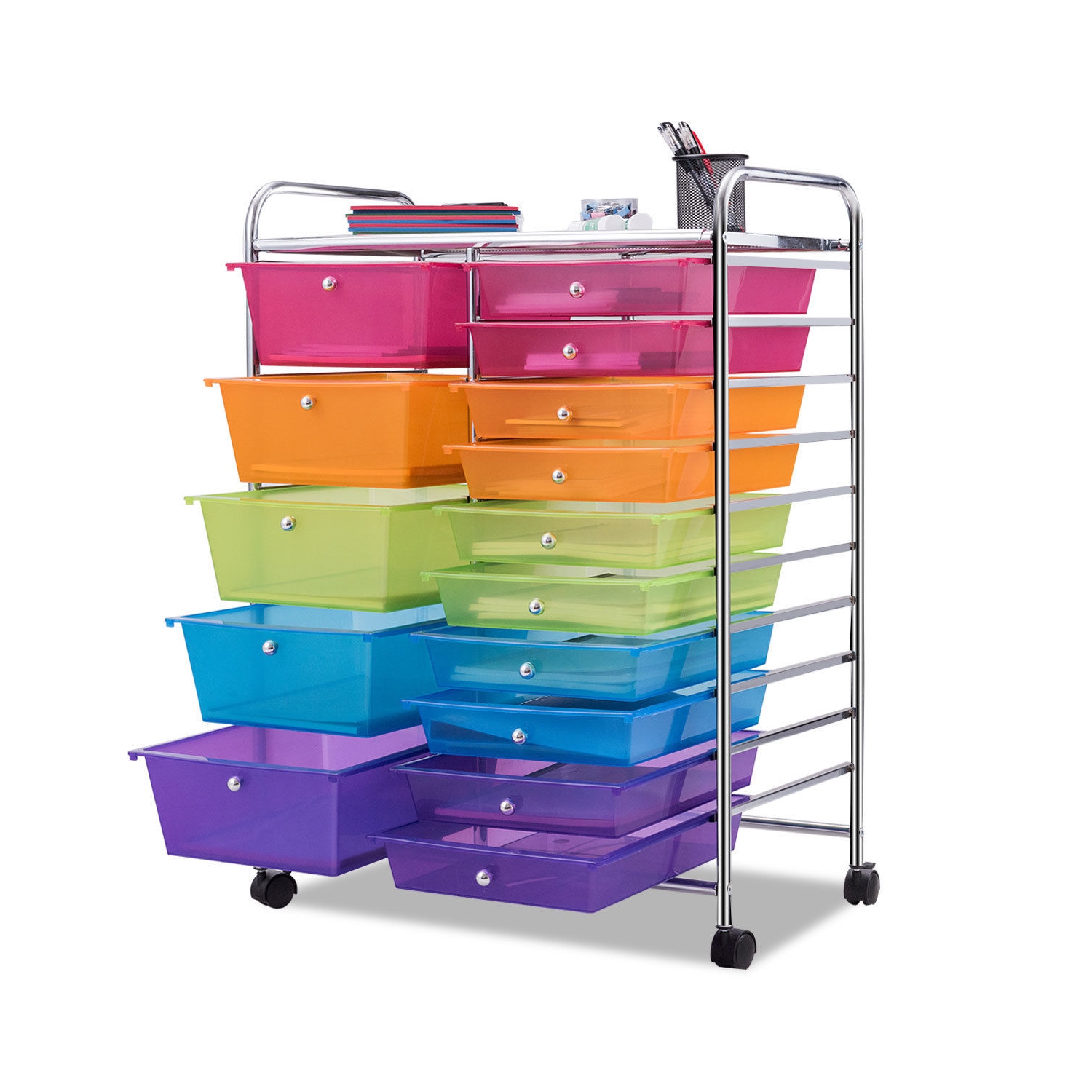 15 Drawer Rolling Storage Cart Tools Scrapbook Paper Office School Organizer