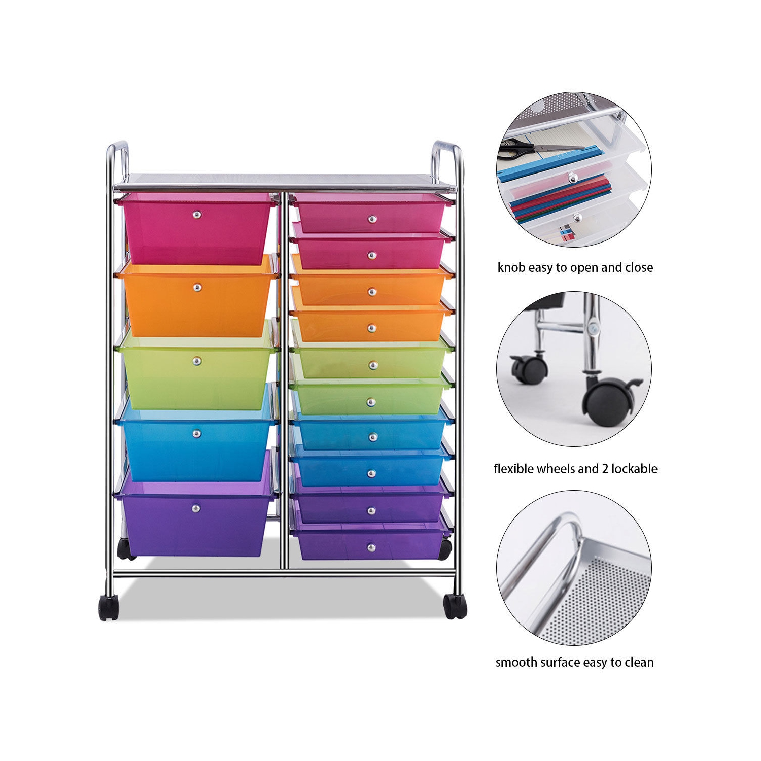 15 Drawer Rolling Storage Cart Tools Scrapbook Paper Office School Organizer