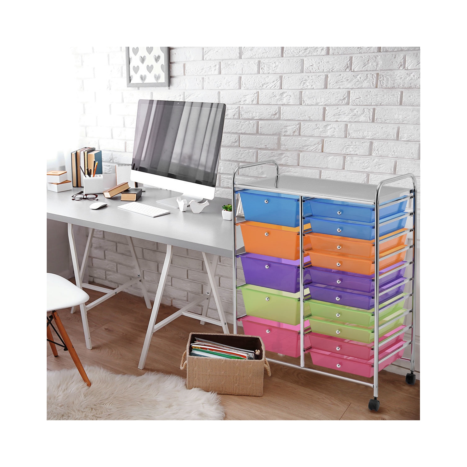 15 Drawer Rolling Storage Cart Tools Scrapbook Paper Office School Organizer