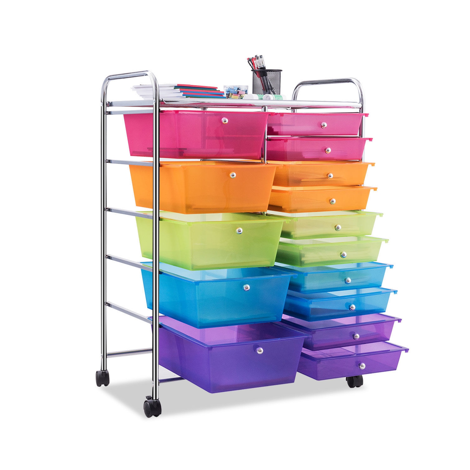 15 Drawer Rolling Storage Cart Tools Scrapbook Paper Office School Organizer