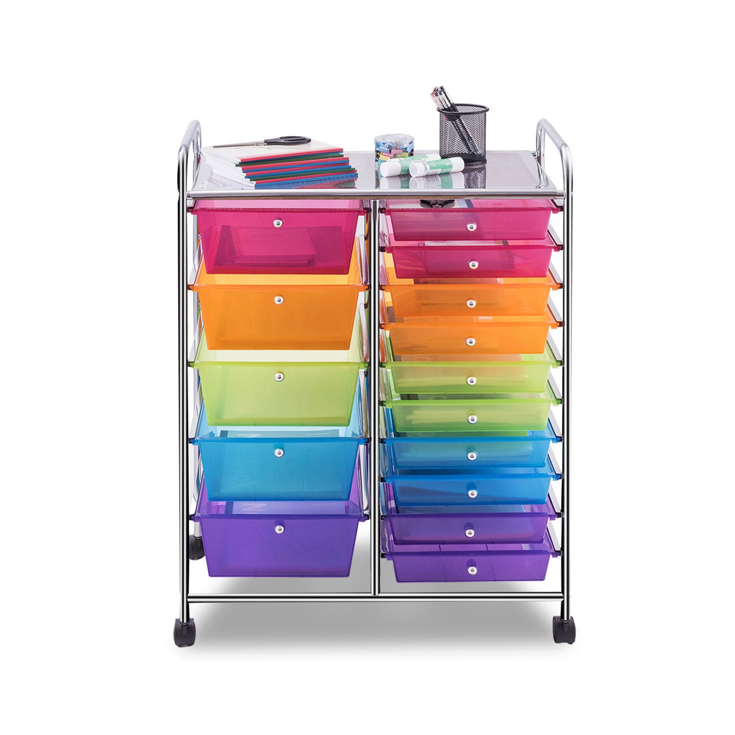 15 Drawer Rolling Storage Cart Tools Scrapbook Paper Office School Organizer