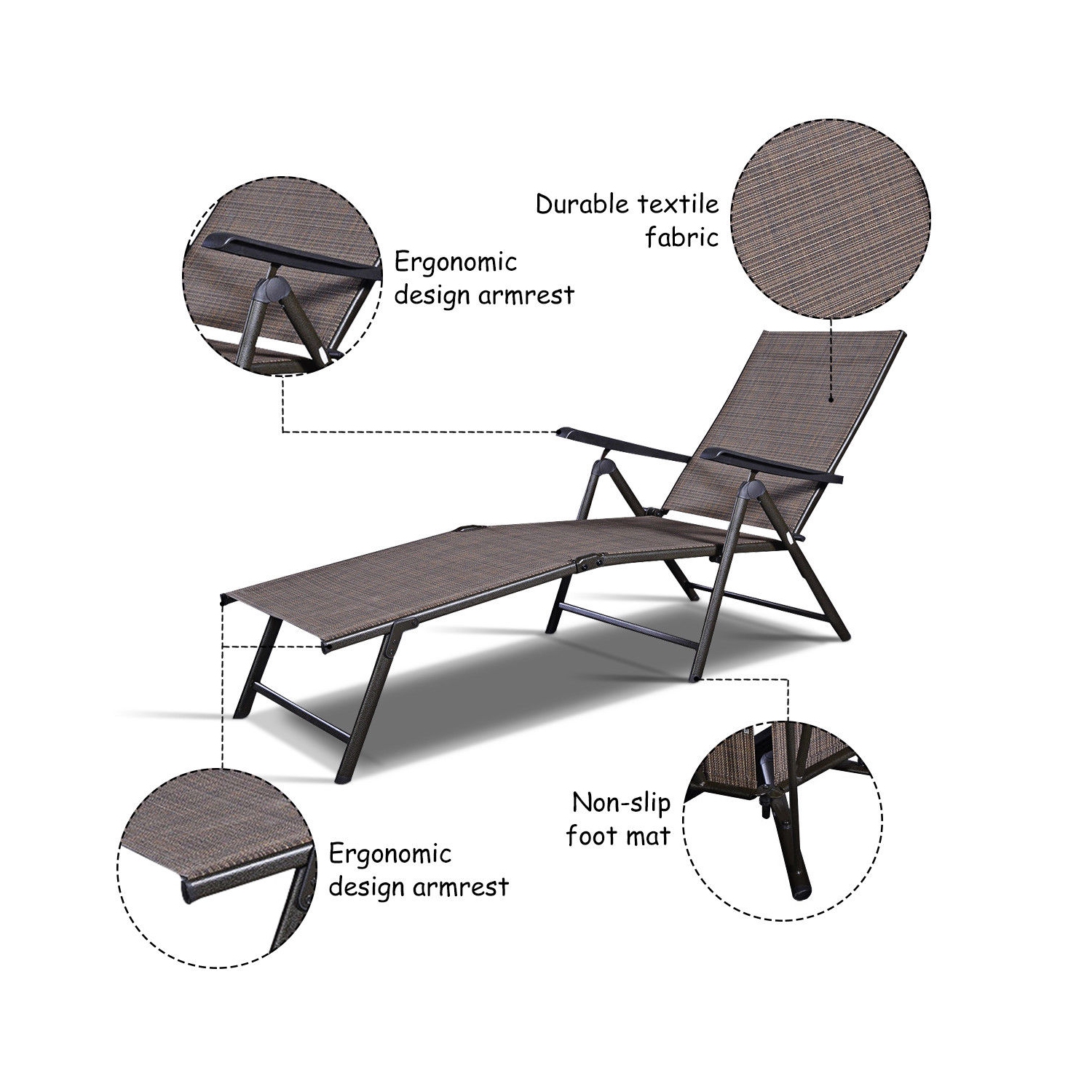 Chaise longue inclinable pour piscine de Costway, meubles de patio d'extérieur réglables