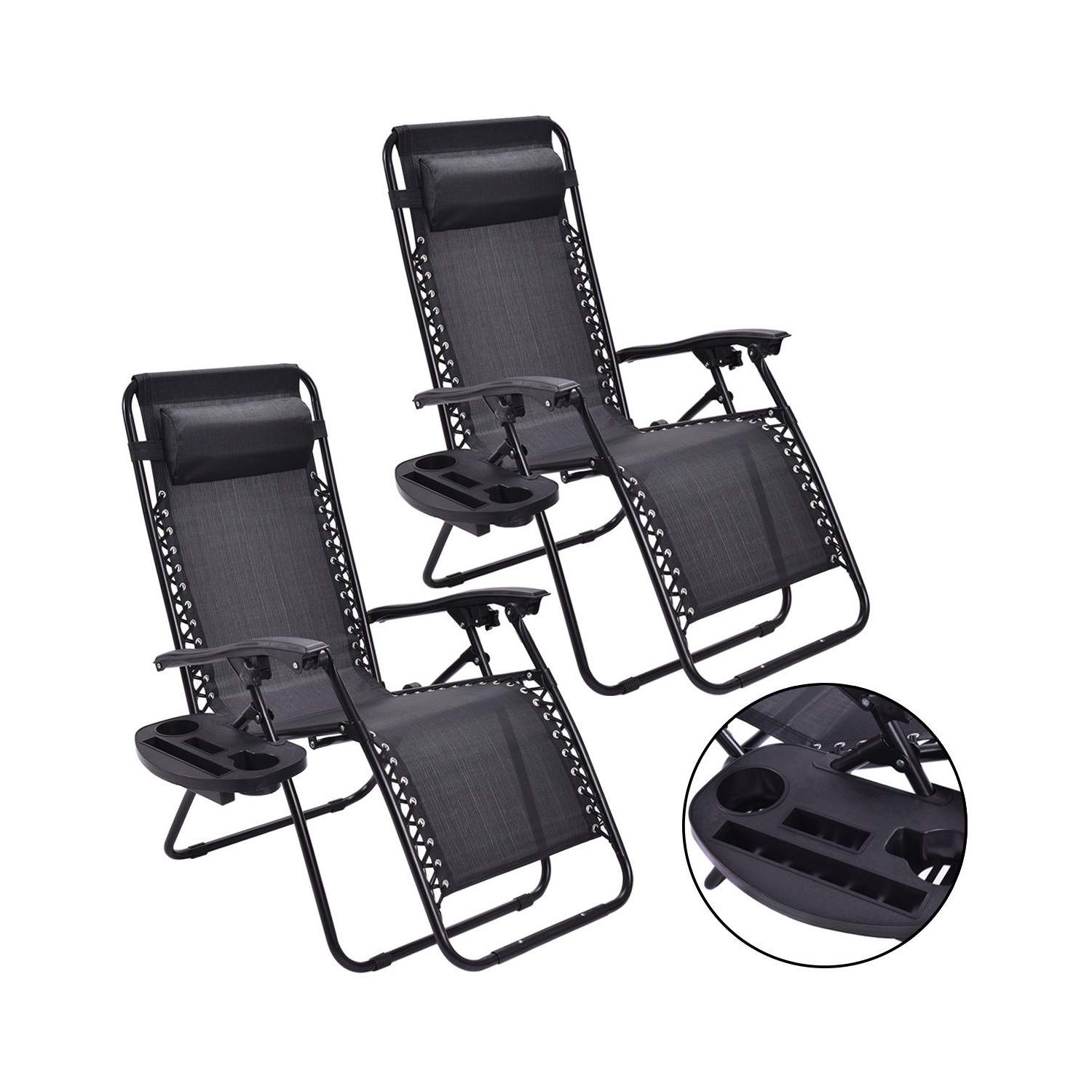 Lot de 2 chaises longues avec porte-gobelets