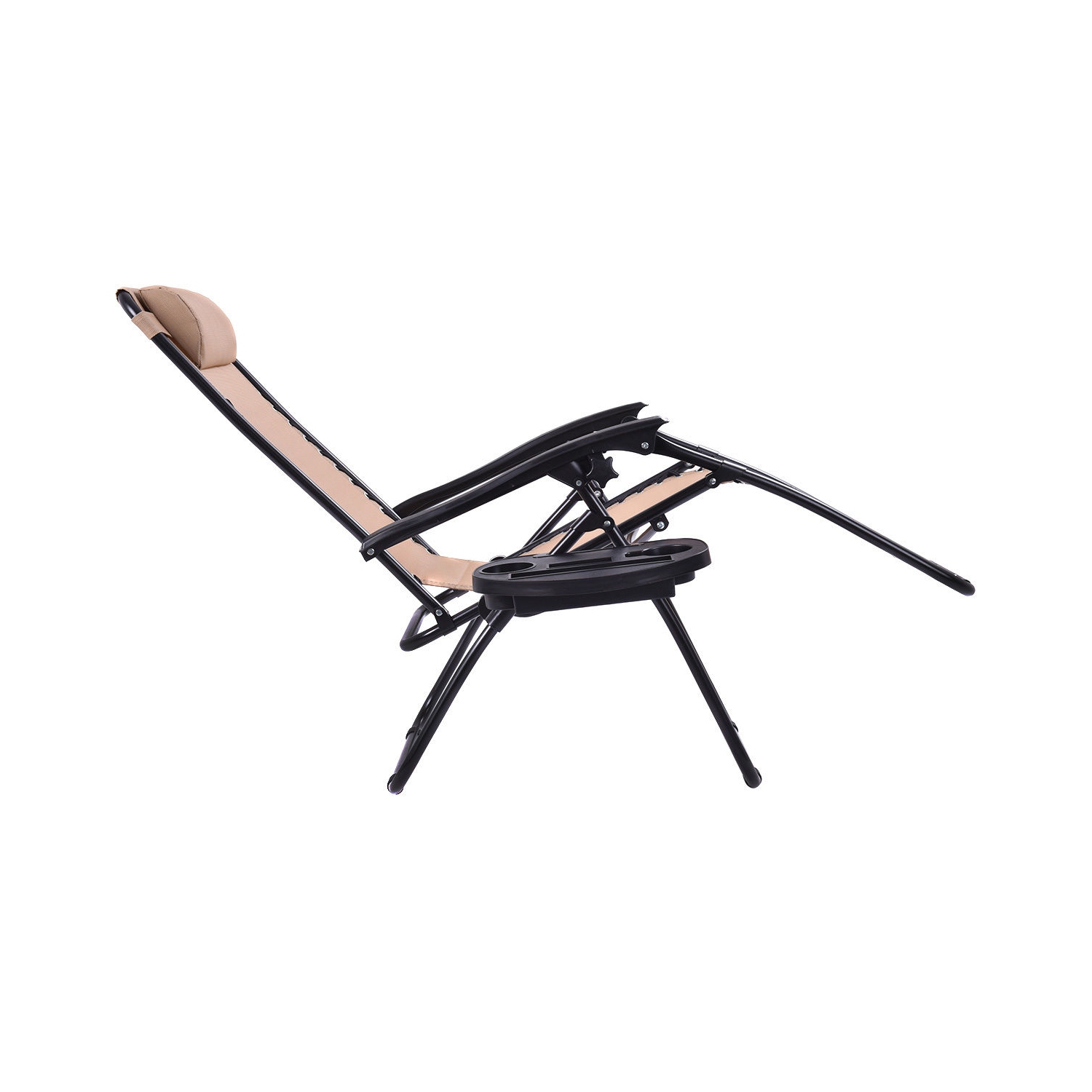 Costway 2PC Zero Gravity Lounge Chairs Patio Folding Recliner W/ Cup Holder Beige