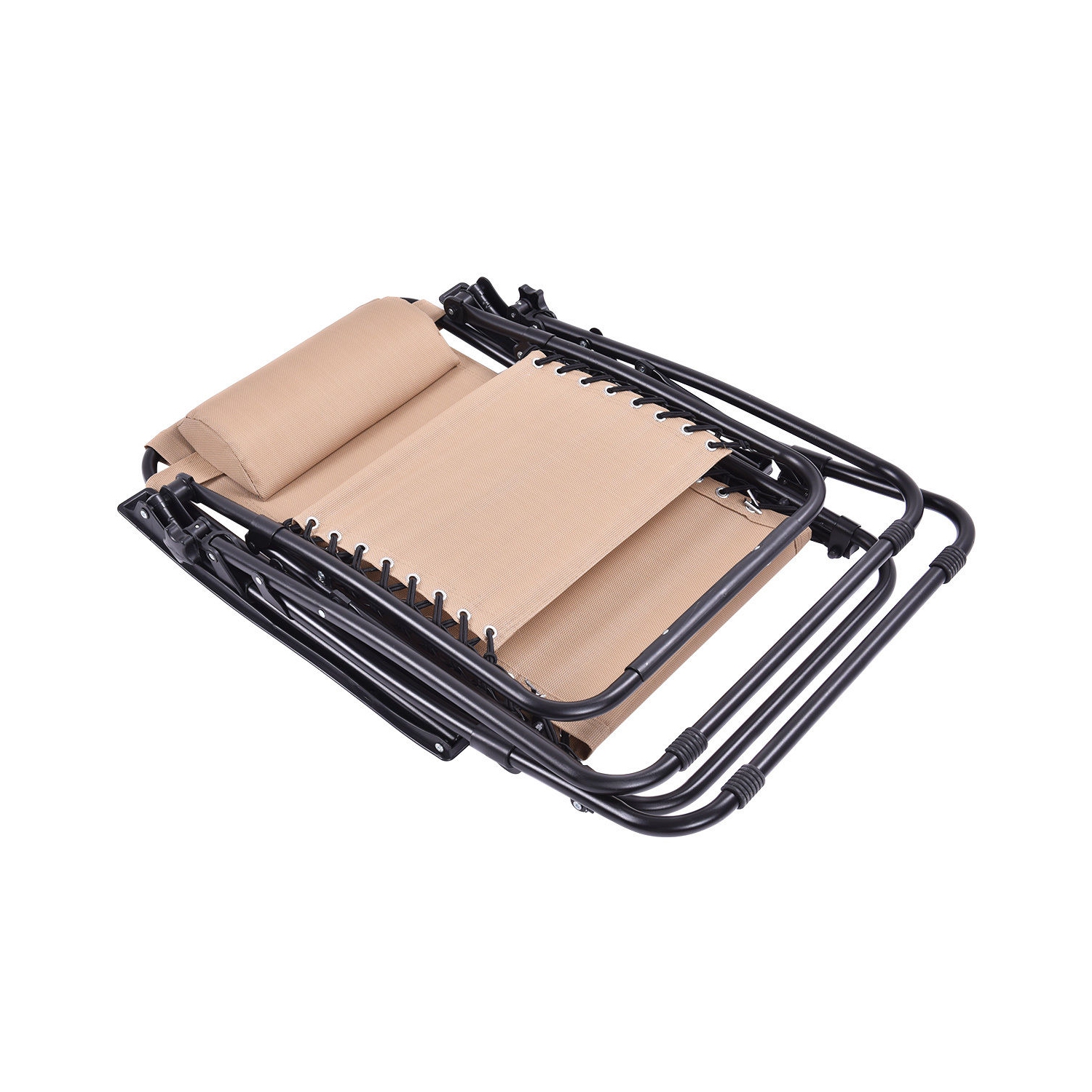 Costway 2PC Zero Gravity Lounge Chairs Patio Folding Recliner W/ Cup Holder Beige