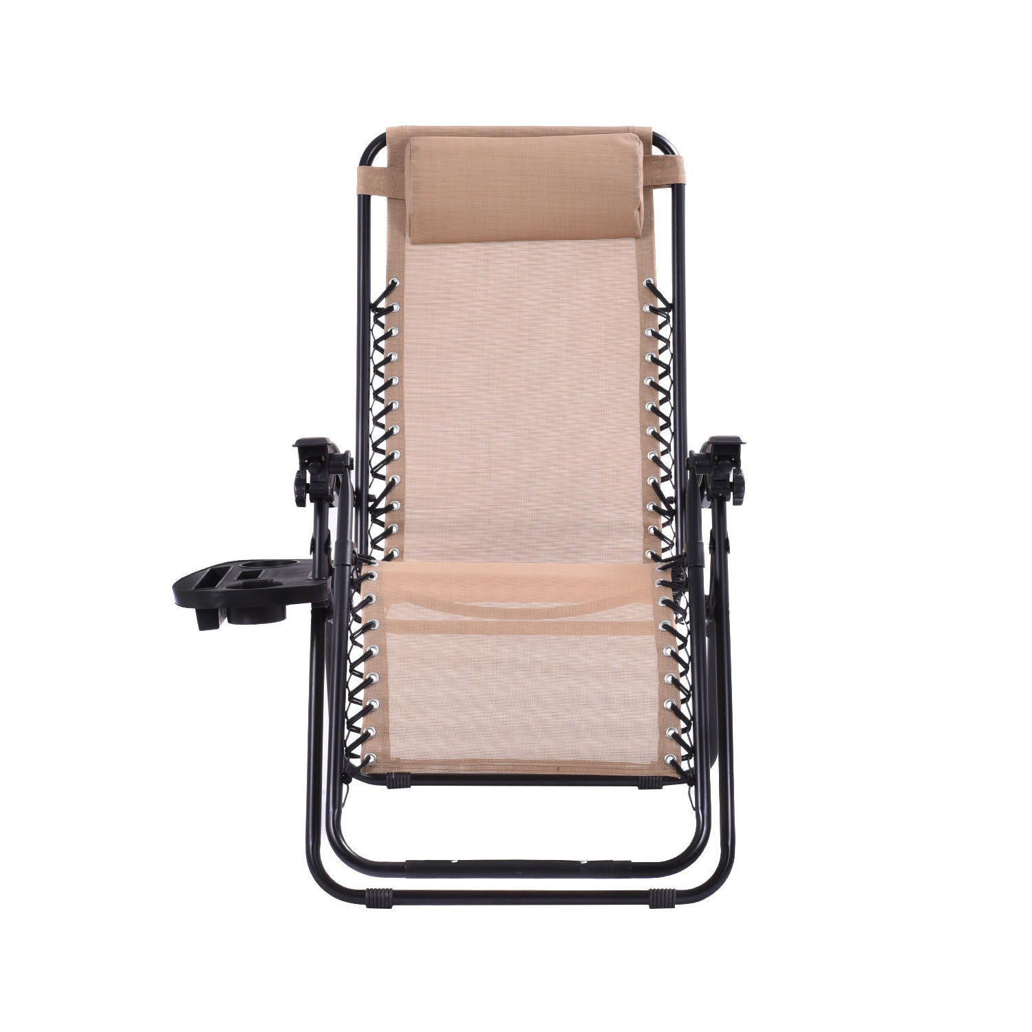 Costway 2PC Zero Gravity Lounge Chairs Patio Folding Recliner W/ Cup Holder Beige