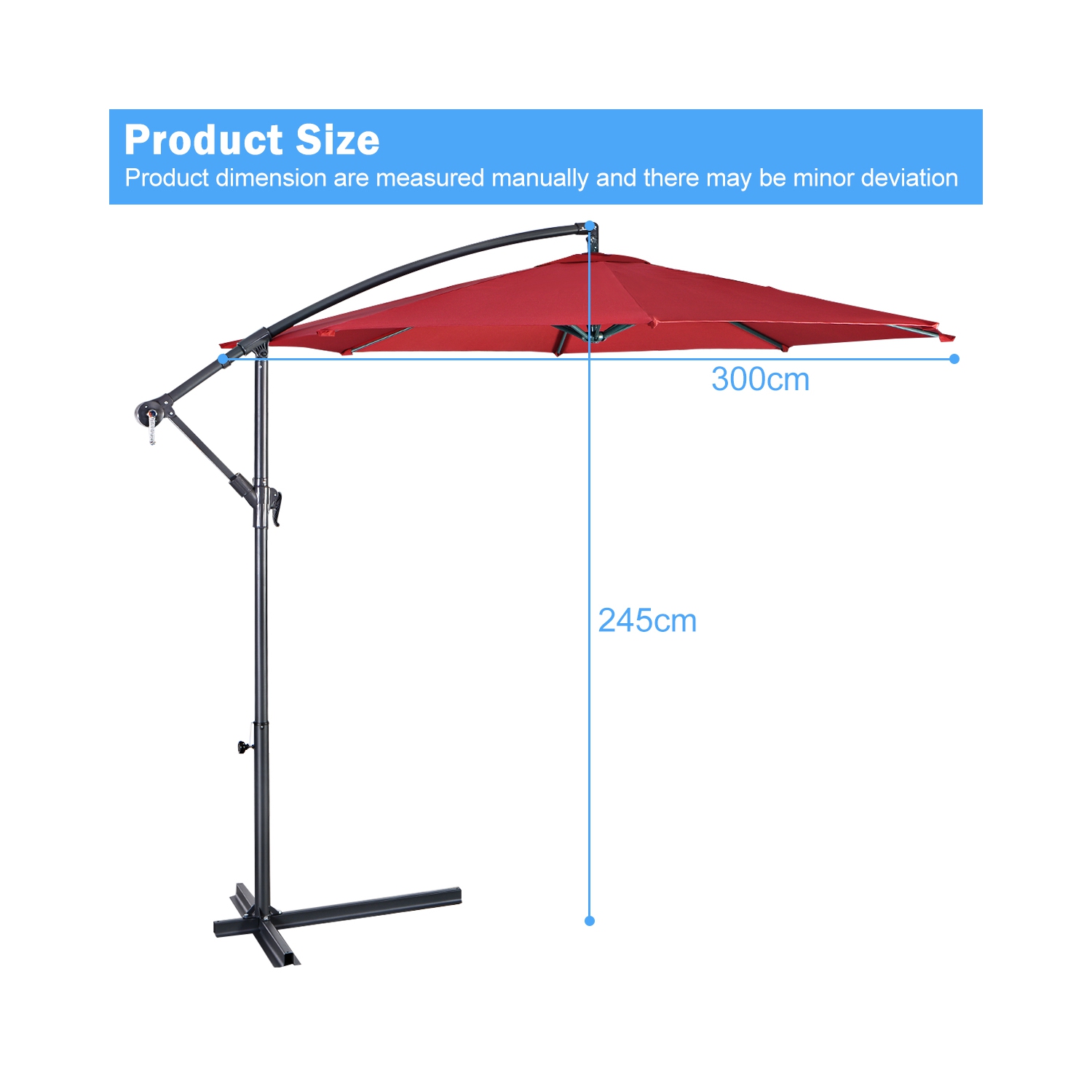 Costway 10' Hanging Umbrella Patio Sun Shade Offset Garden Market W/ T Cross Base