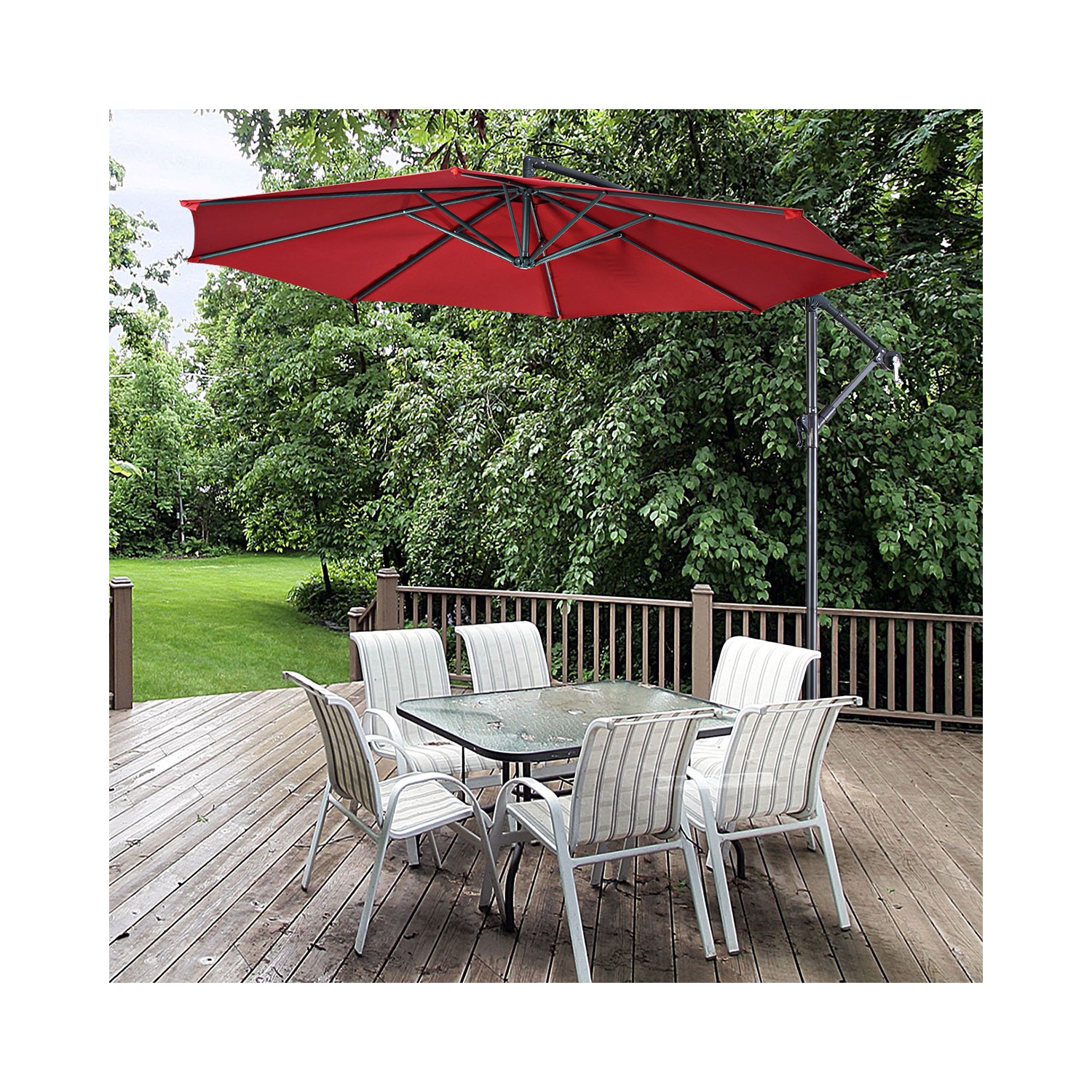 Costway 10' Hanging Umbrella Patio Sun Shade Offset Garden Market W/ T Cross Base