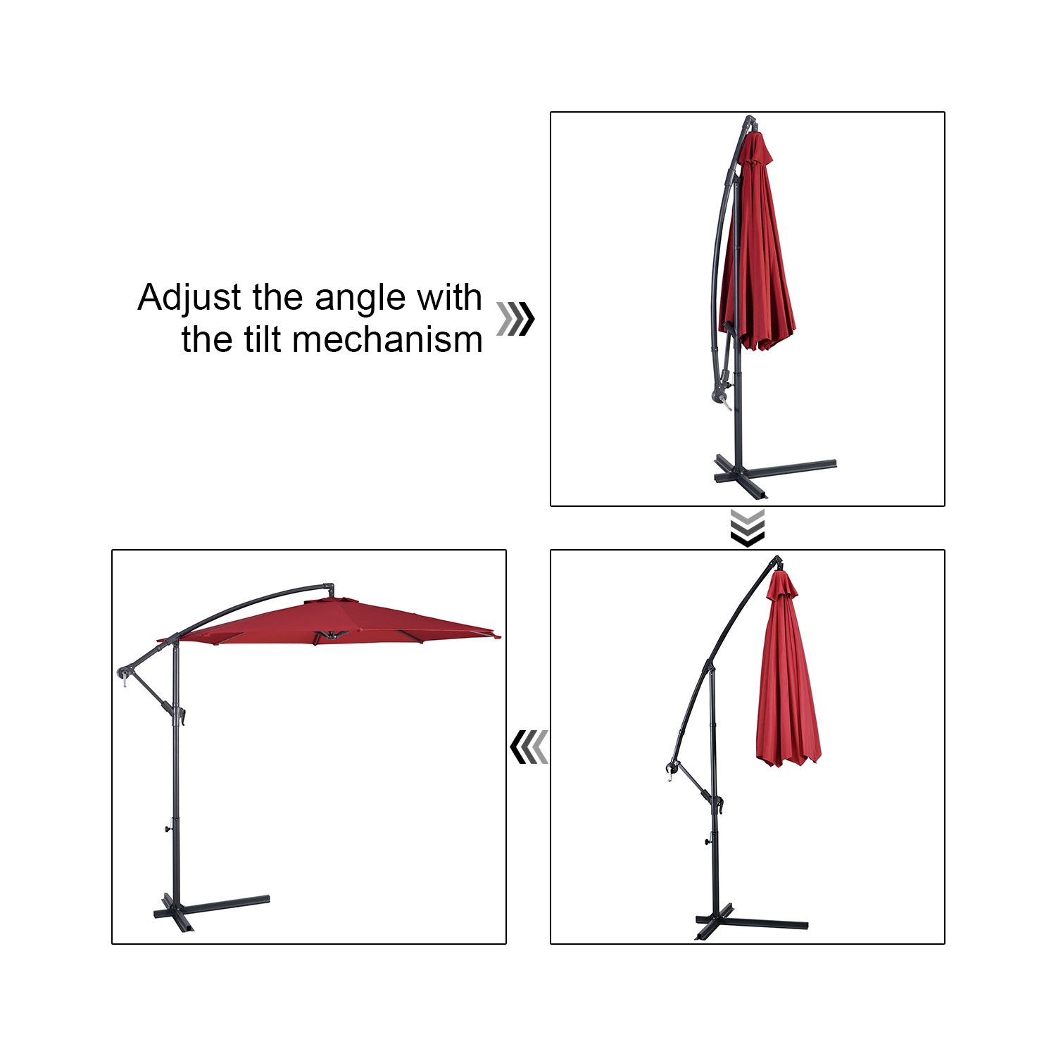 Costway 10' Hanging Umbrella Patio Sun Shade Offset Garden Market W/ T Cross Base
