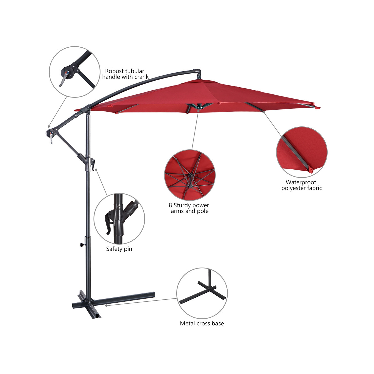 Costway 10' Hanging Umbrella Patio Sun Shade Offset Garden Market W/ T Cross Base