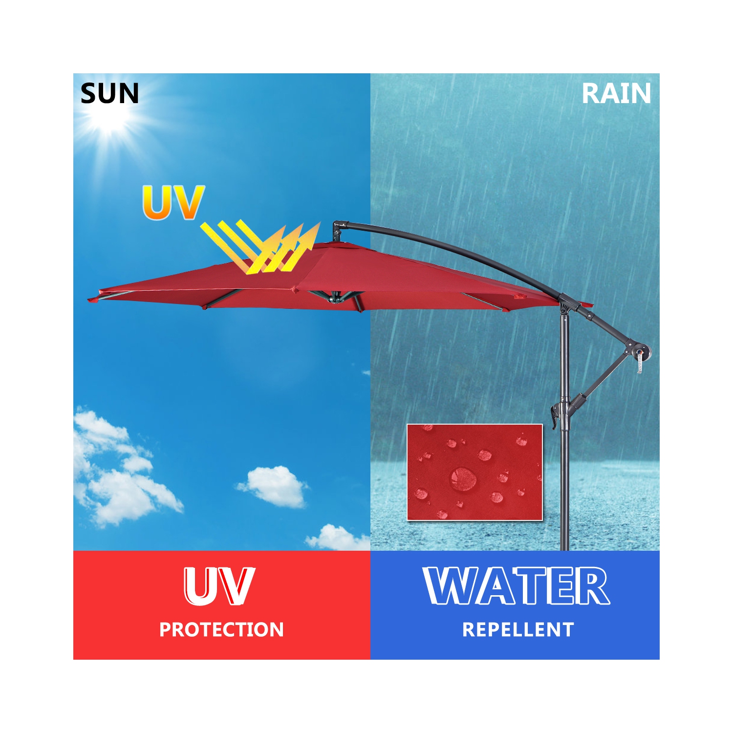 Costway 10' Hanging Umbrella Patio Sun Shade Offset Garden Market W/ T Cross Base