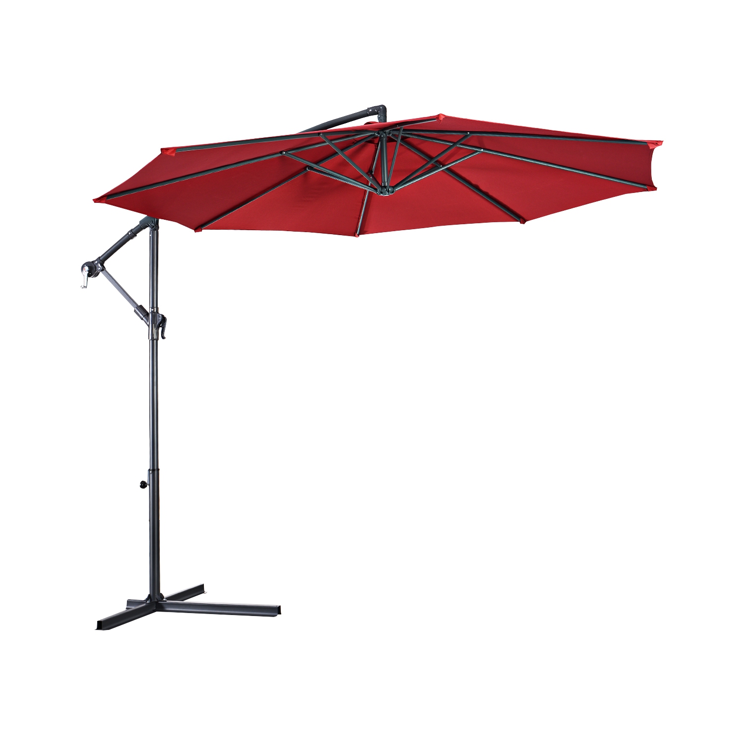 Costway 10' Hanging Umbrella Patio Sun Shade Offset Garden Market W/ T Cross Base