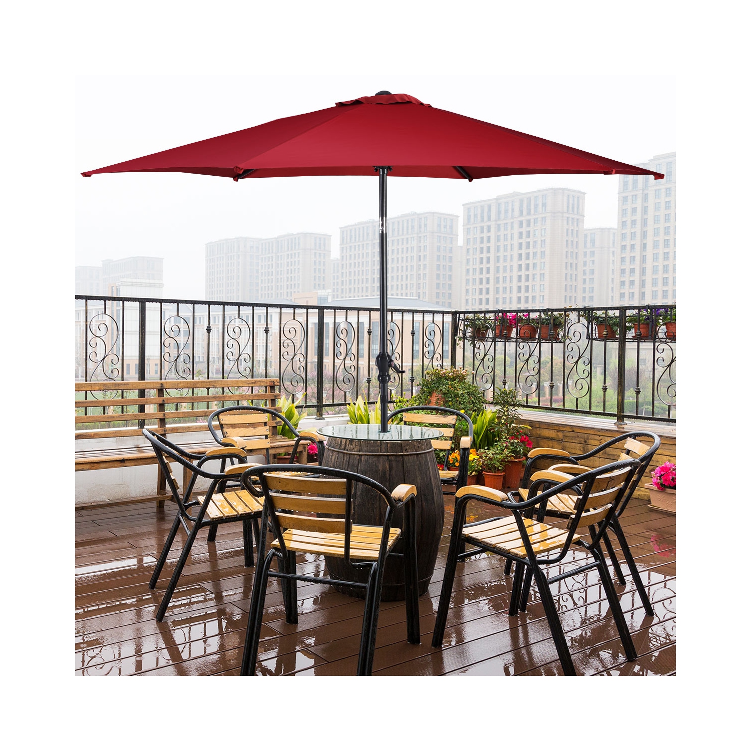 Costway 10 FT Patio Umbrella Patio Market Steel Tilt W/ Crank Outdoor Yard Garden