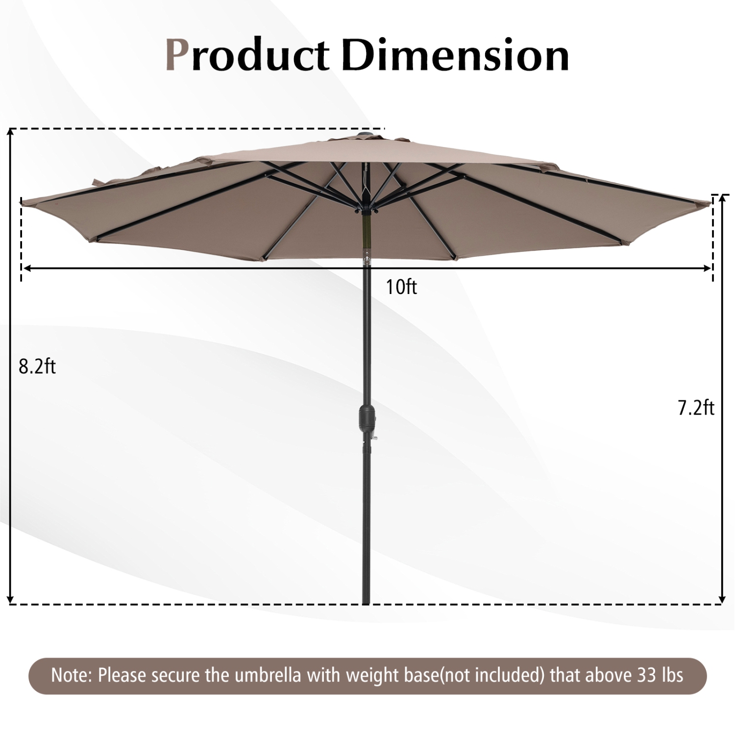 Costway 10 FT Patio Umbrella Patio Market Steel Tilt W/ Crank Outdoor Yard Garden