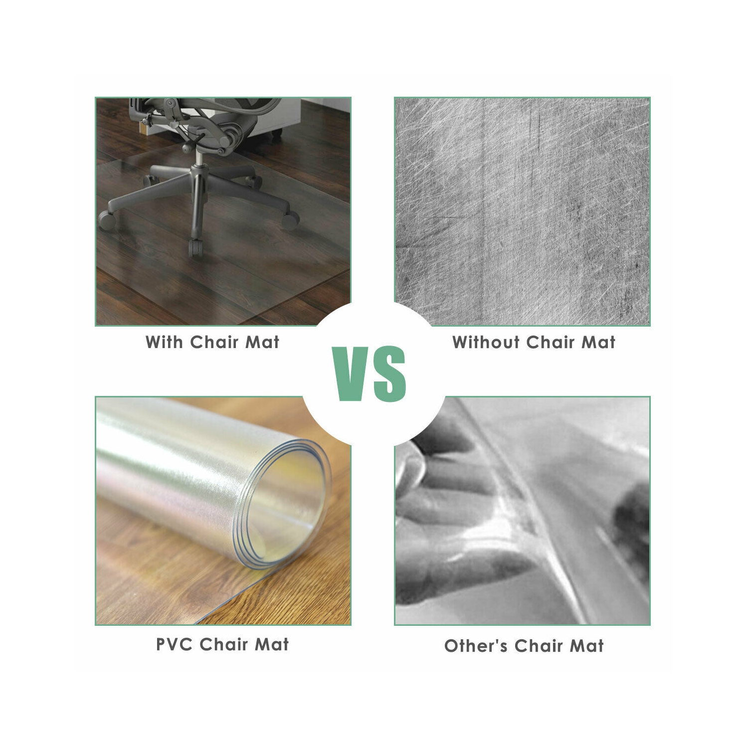 COSTWAY Tapis Protège Sol Transparent et Antidérapant en PVC pour les Chaises à Roulettes Rectangulaire 150x120cm