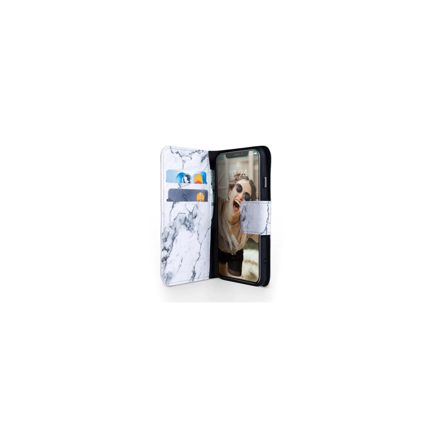 iPhone XR - Marble Wallet Folio Case, Grey