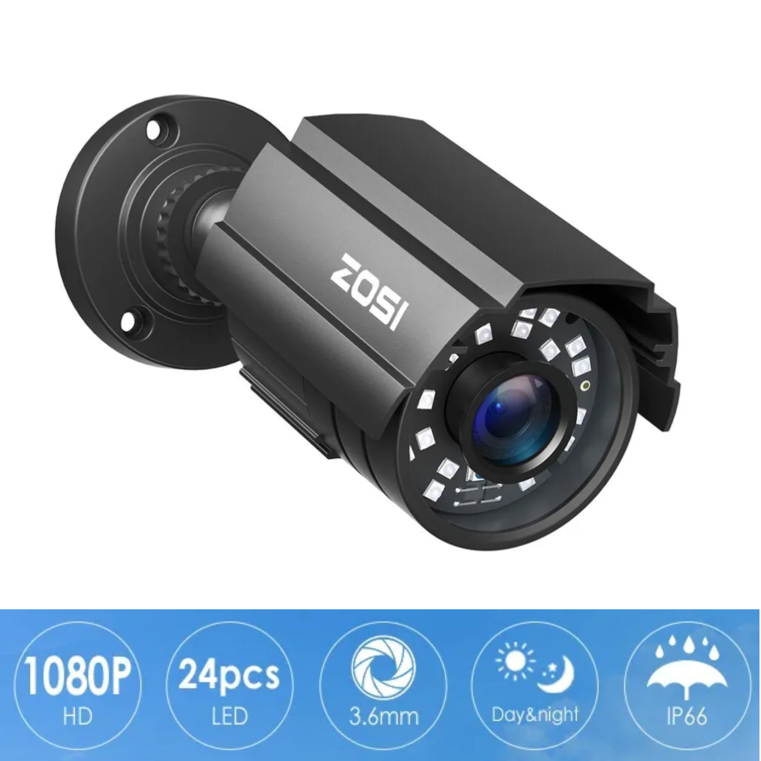 ZOSI Add-on Wired 1080P 2MP 4-in-1 CCTV Outdoor Security Camera Bullet Camera for CVBS/AHD/TVI/CVI DVR Surveillance System, IP66, 80ft Night Vision -