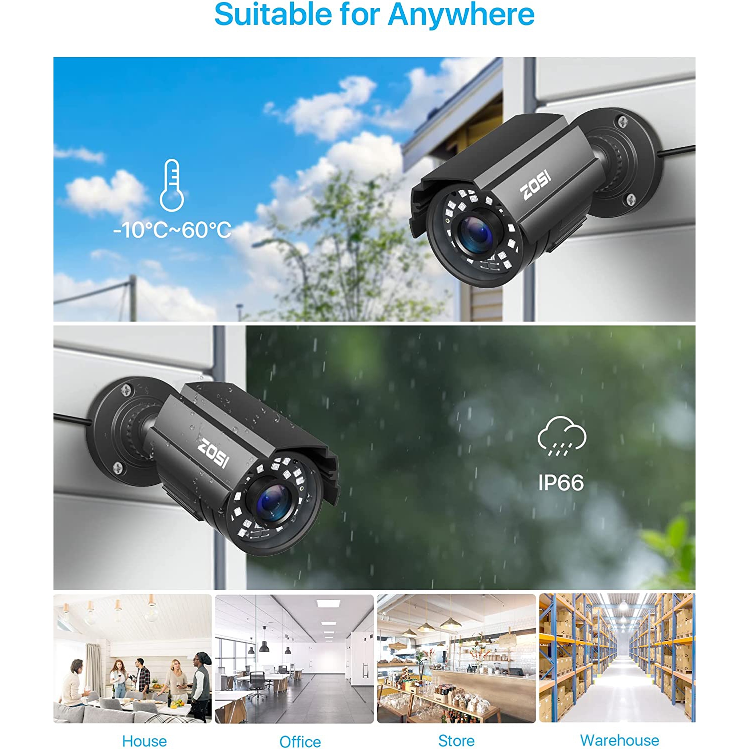 ZOSI Add-on Wired 1080P 2MP 4-in-1 CCTV Outdoor Security Camera Bullet Camera for CVBS/AHD/TVI/CVI DVR Surveillance System, IP66, 80ft Night Vision -