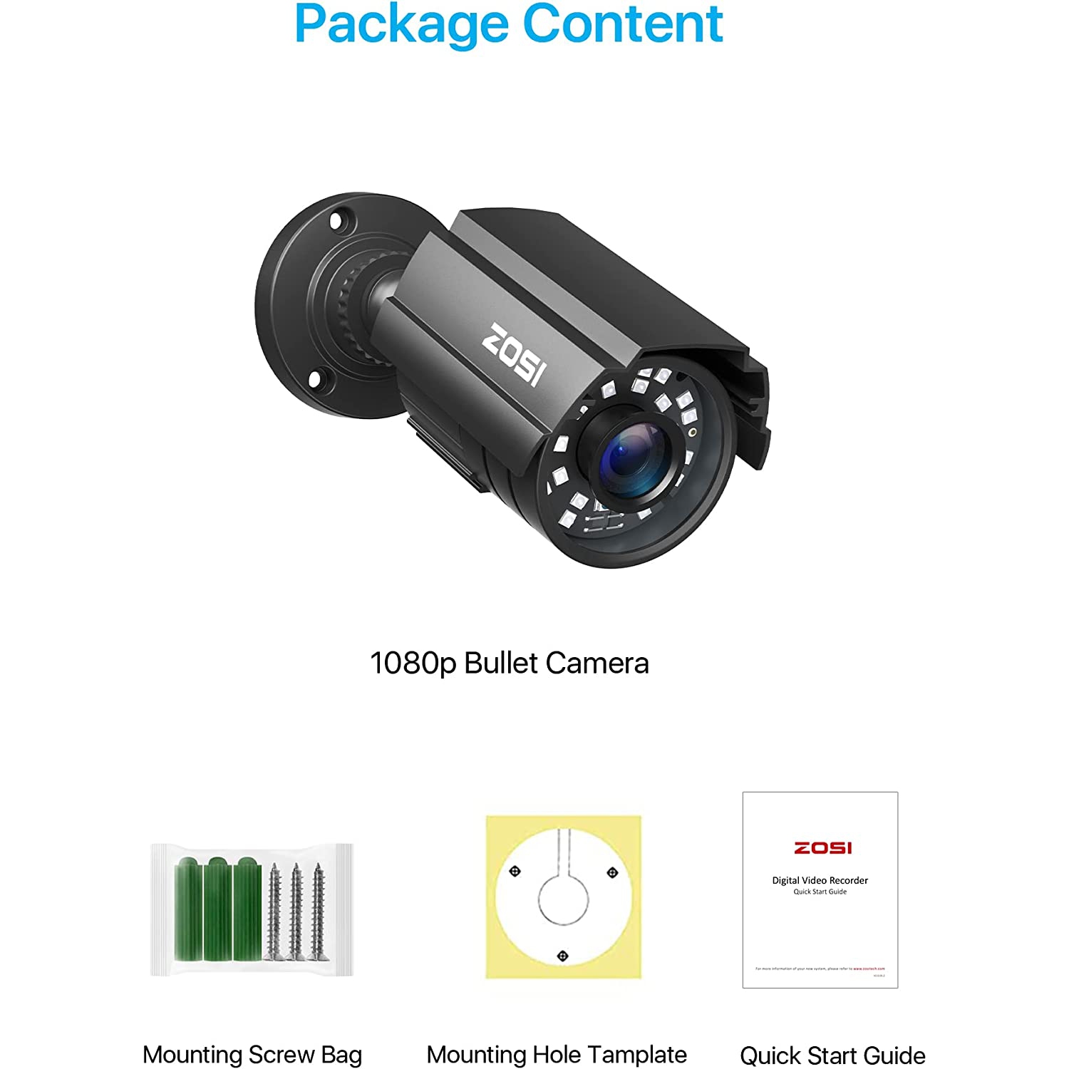 ZOSI Add-on Wired 1080P 2MP 4-in-1 CCTV Outdoor Security Camera Bullet Camera for CVBS/AHD/TVI/CVI DVR Surveillance System, IP66, 80ft Night Vision -