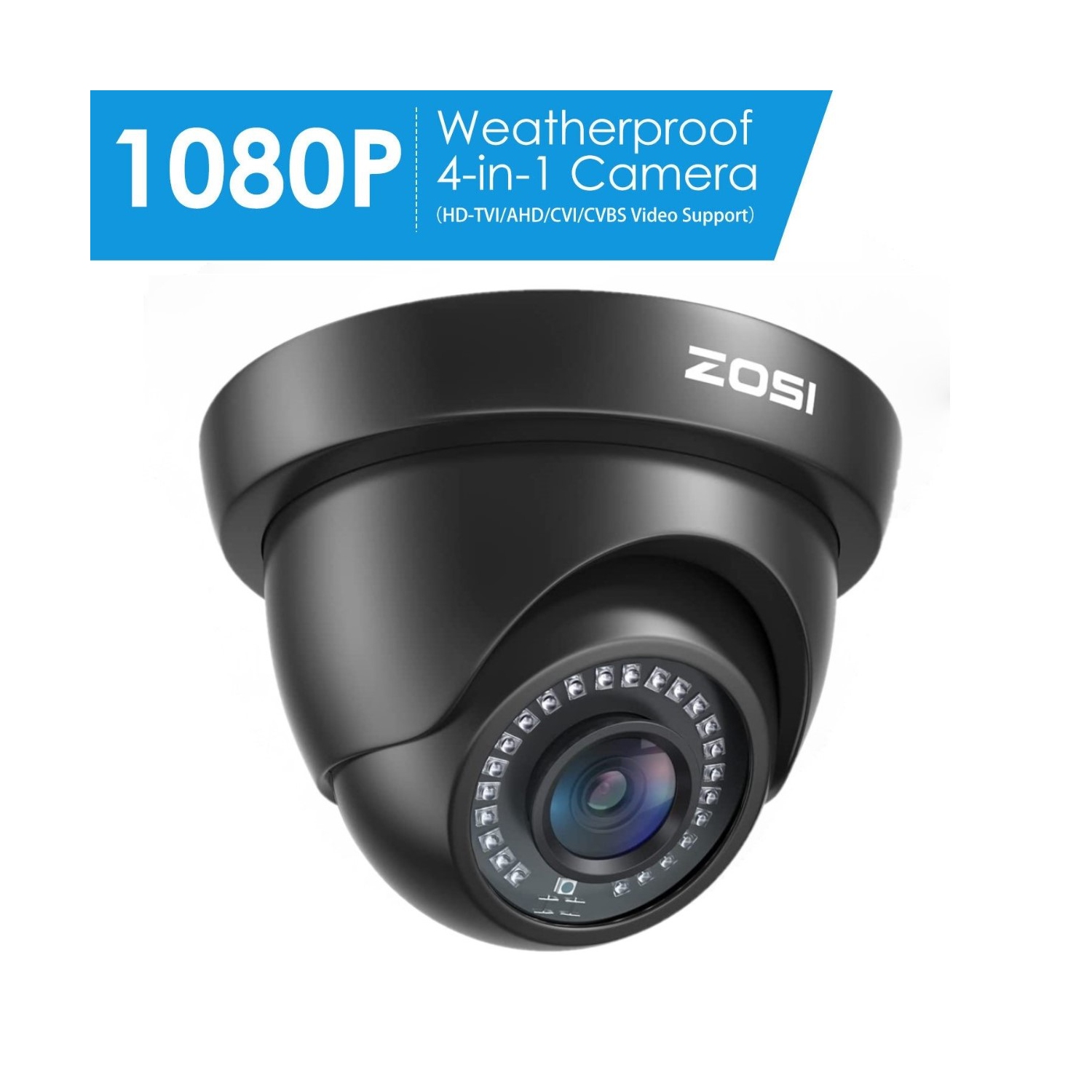 ZOSI Add-On Wired 1080P 2MP Hybrid 4-in-1 Analog Outdoor Surveillance Camera for HD-TVI/AHD/CVI/CVBS DVR Security System, IP66, 80ft Night Vision -