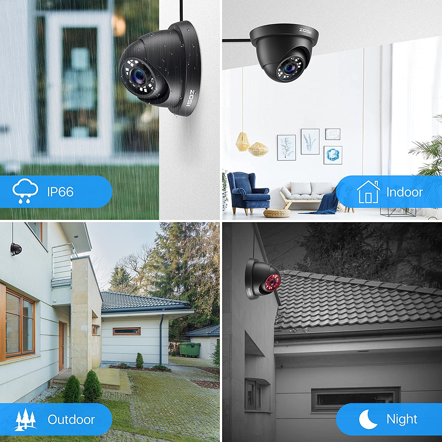 ZOSI Add-On Wired 1080P 2MP Hybrid 4-in-1 Analog Outdoor Surveillance Camera for HD-TVI/AHD/CVI/CVBS DVR Security System, IP66, 80ft Night Vision -