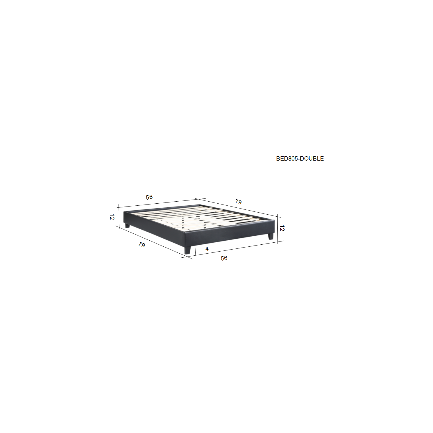 Husky® Paragon Upholstered Platform Bed – Double - Black