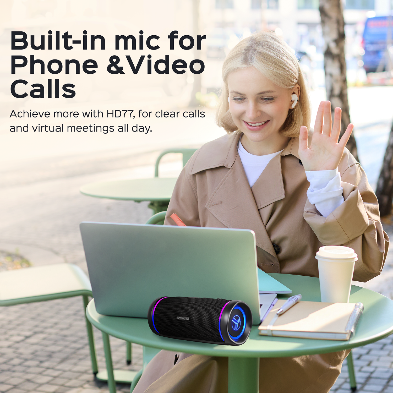 TREBLAB HD77 Bluetooth Speaker - Powerful 360° Sound with Impactful Bass, 30W Portable Wireless Audio, 20H Battery, IPX7 Waterproof, TWS Stereo