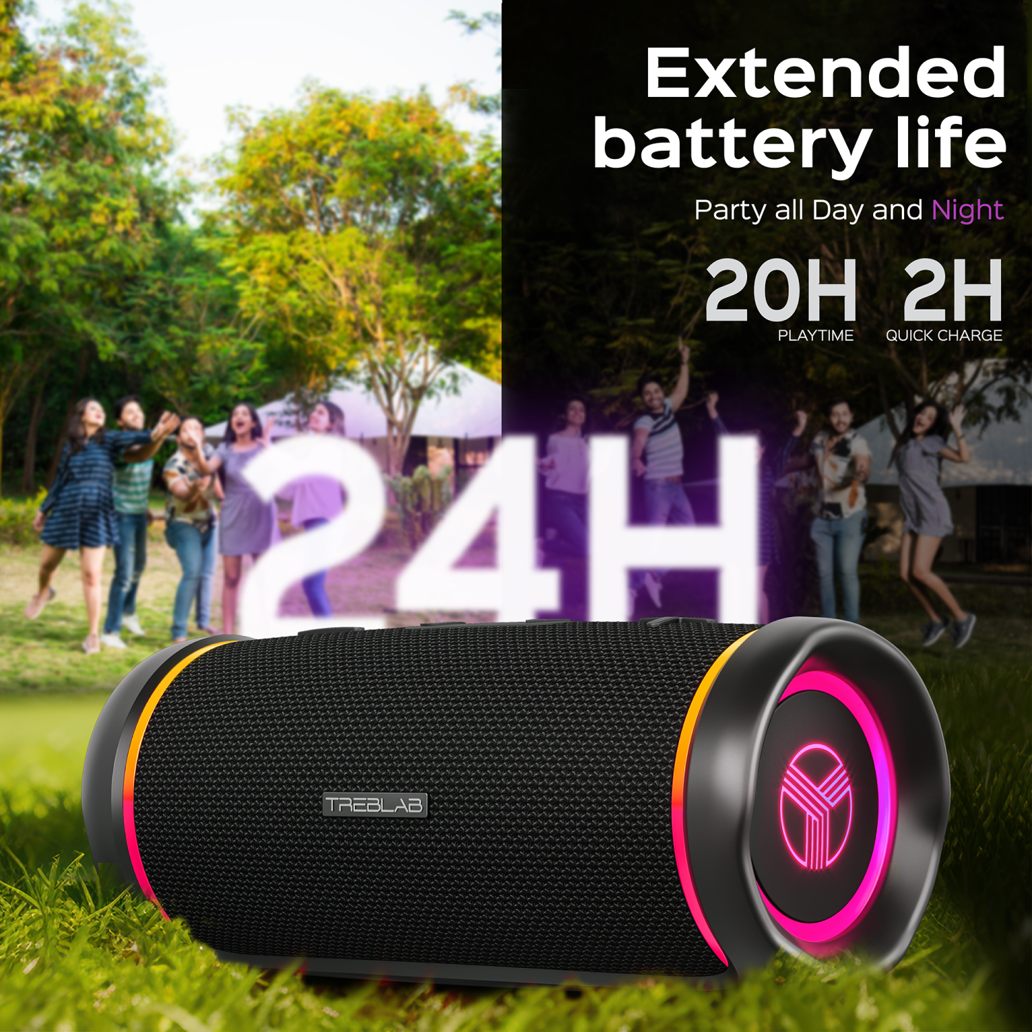 TREBLAB HD77 Bluetooth Speaker - Powerful 360° Sound with Impactful Bass, 30W Portable Wireless Audio, 20H Battery, IPX7 Waterproof, TWS Stereo