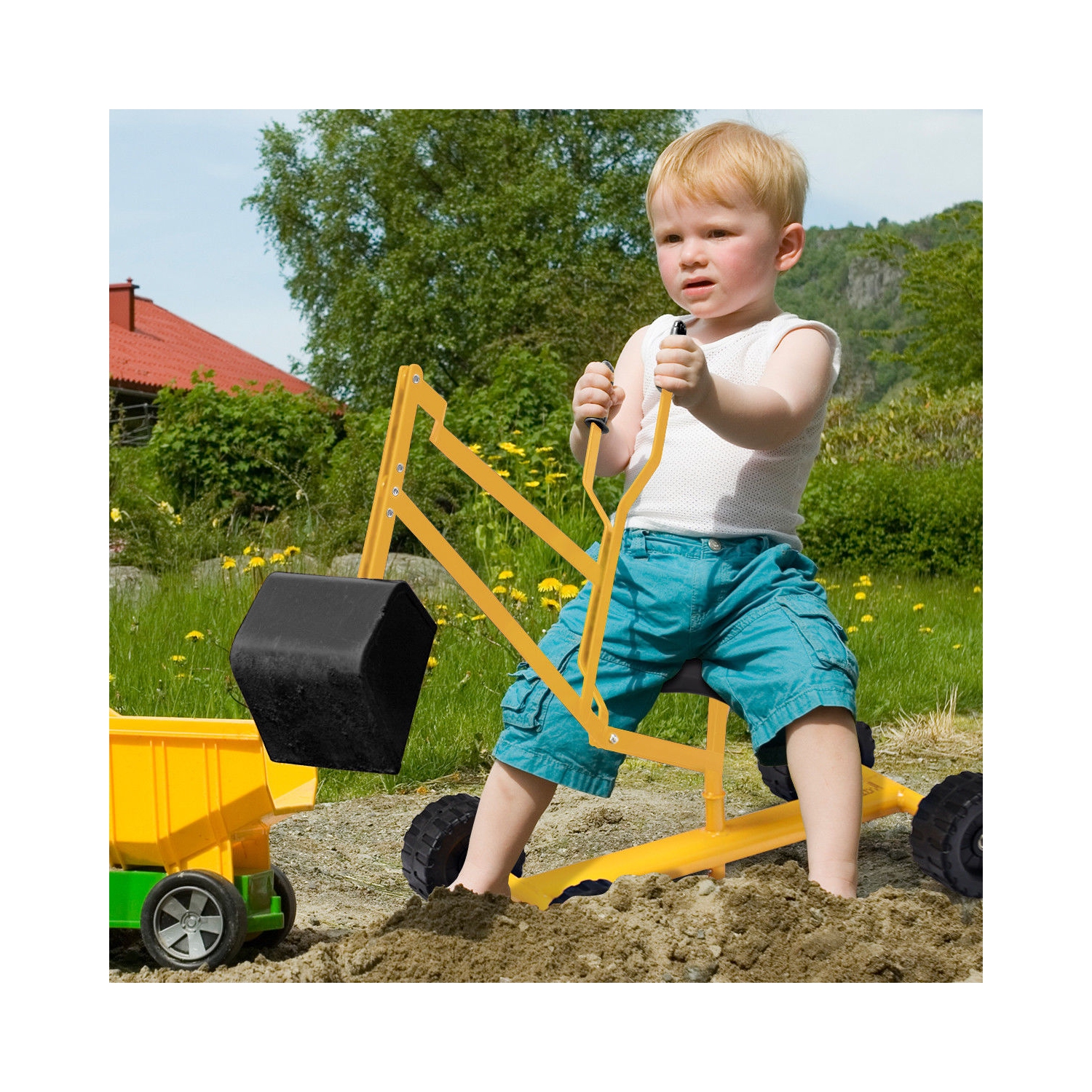 Costway Kid Ride-on Sand Digger Digging Scooper Excavator Heavy Duty Sand Toy