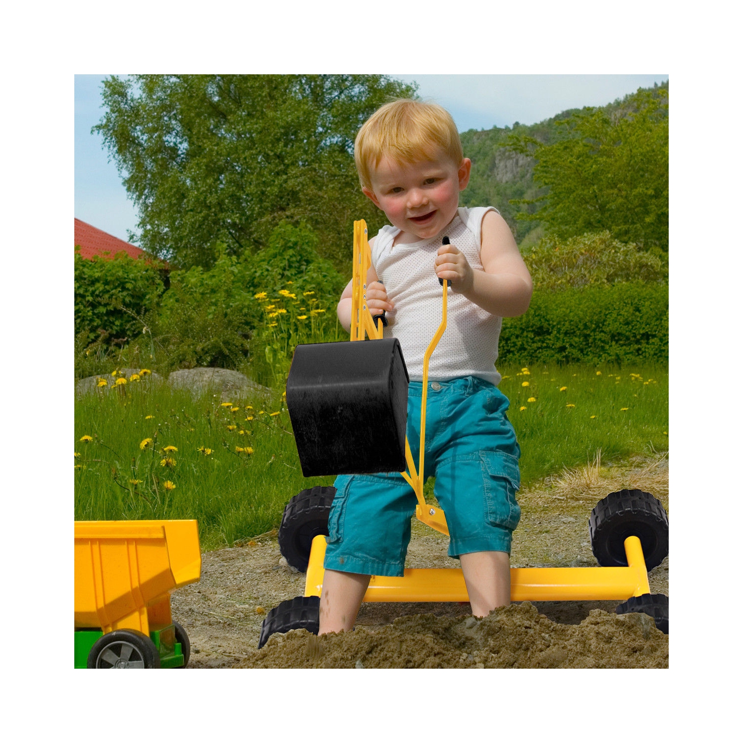 Costway Kid Ride-on Sand Digger Digging Scooper Excavator Heavy Duty Sand Toy