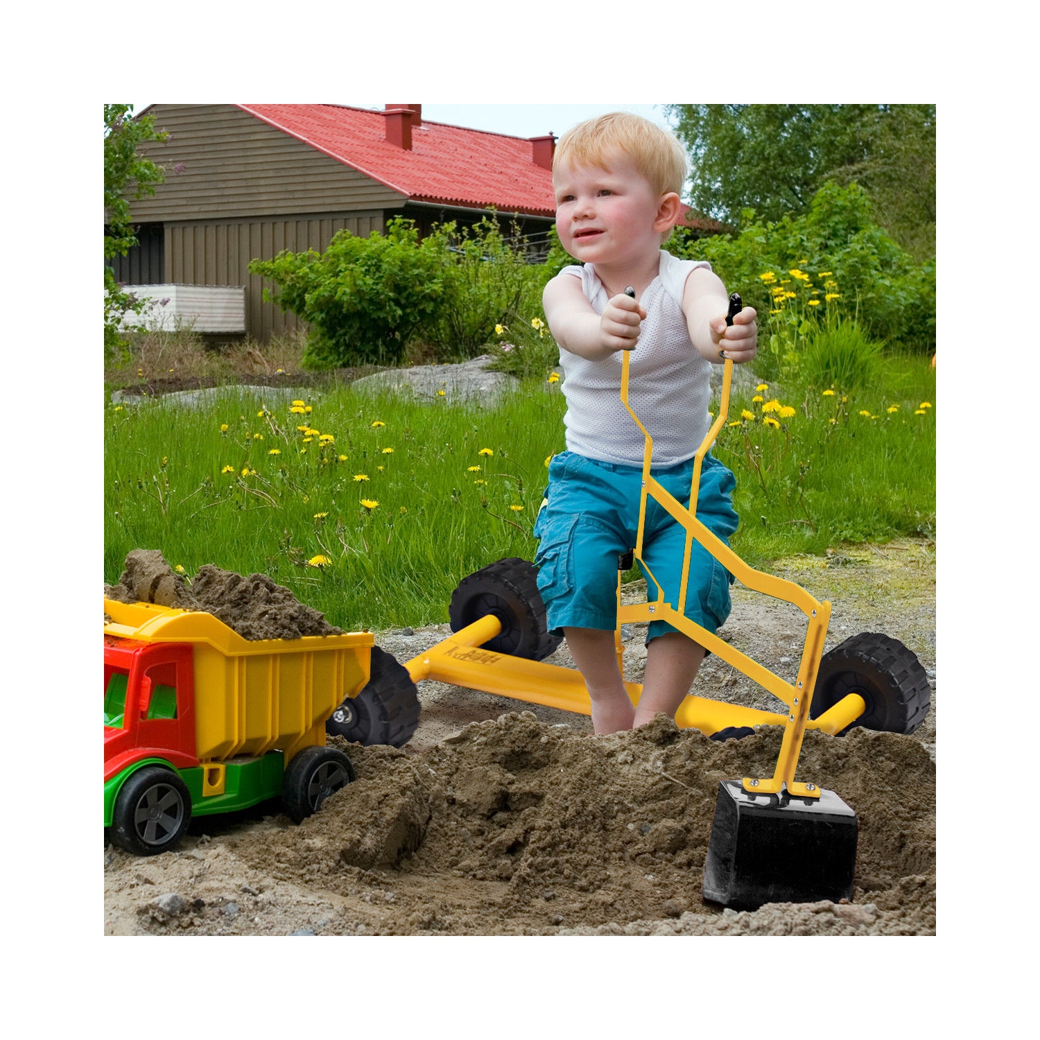 Costway Kid Ride-on Sand Digger Digging Scooper Excavator Heavy Duty Sand Toy