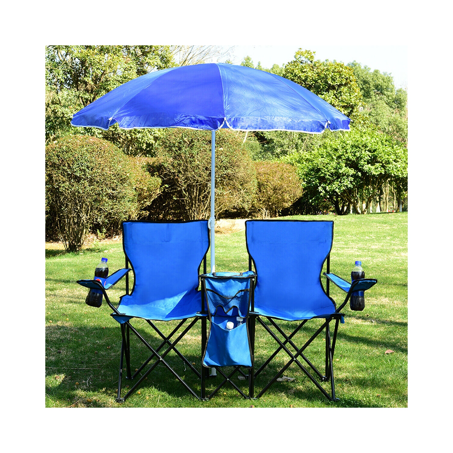 Lot de 2 chaises de camping pliables avec parasol