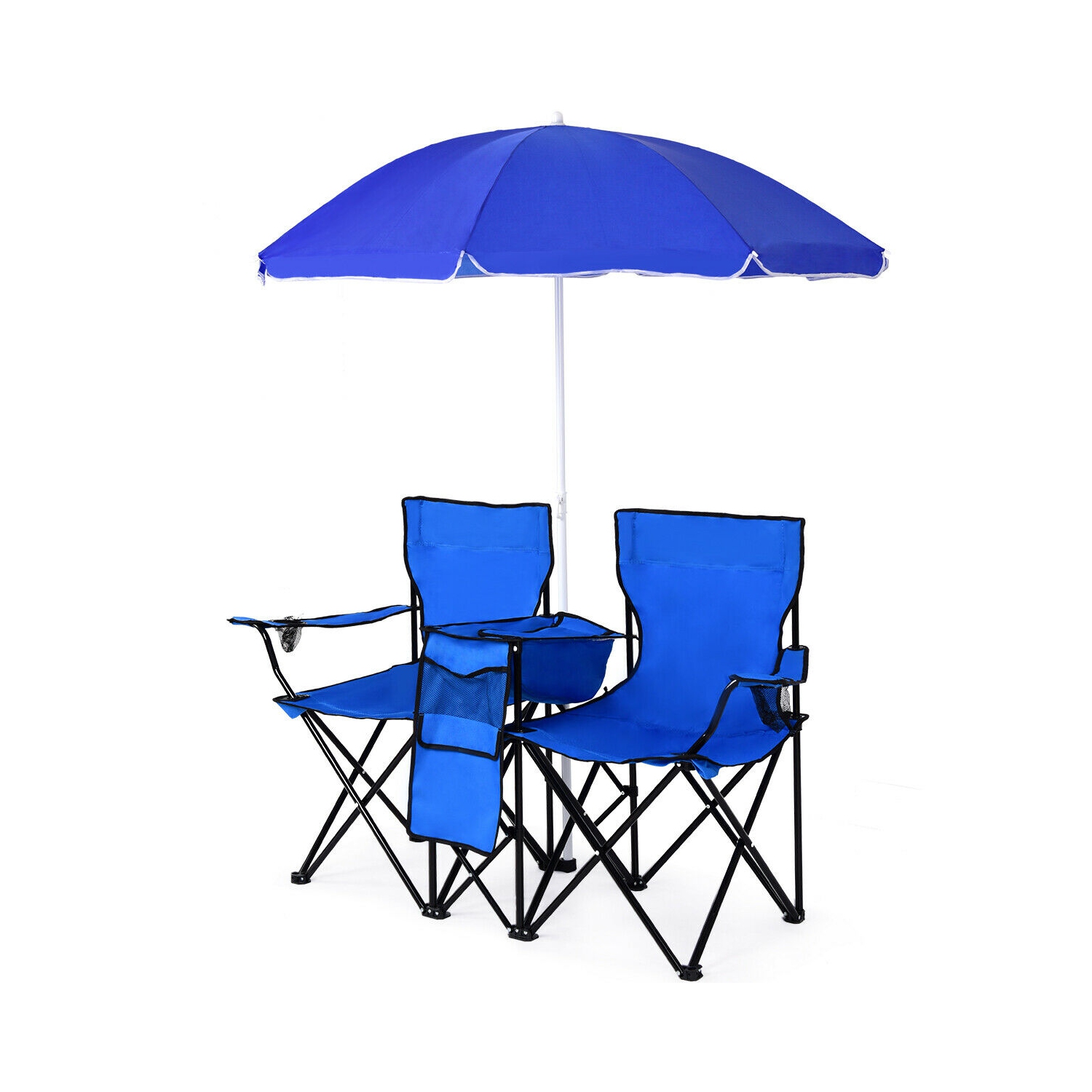 Lot de 2 chaises de camping pliables avec parasol