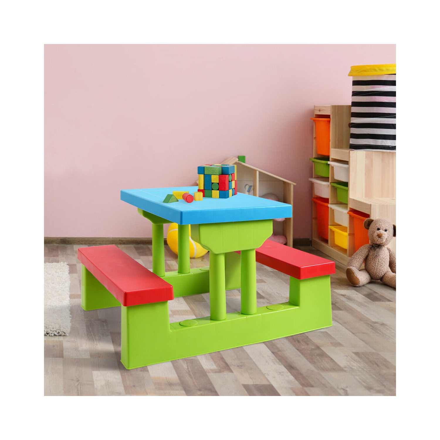 Table de pique-nique à 4 sièges pour enfants de Costway avec banc de jardin pour parasol extérieur