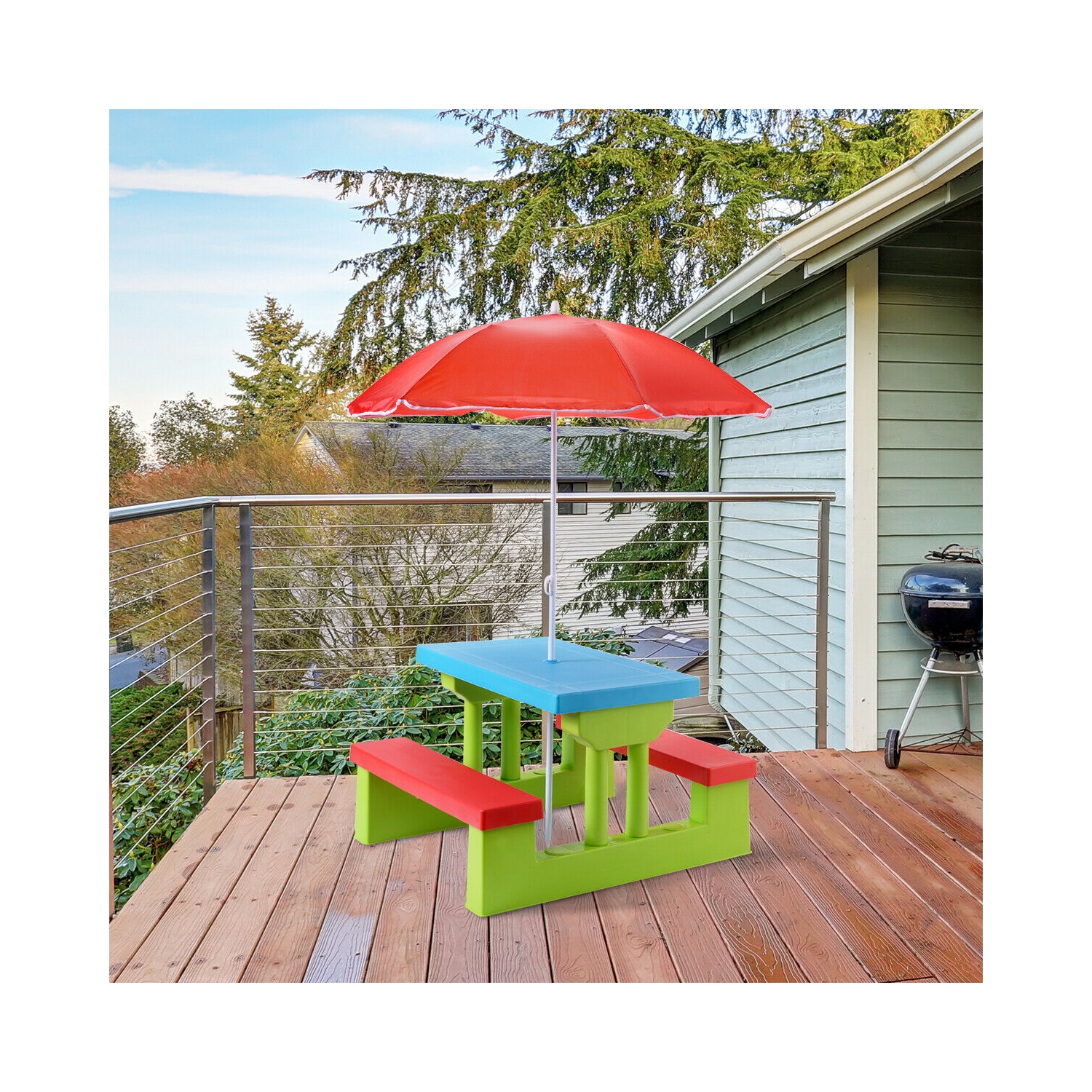 Table de pique-nique à 4 sièges pour enfants de Costway avec banc de jardin pour parasol extérieur