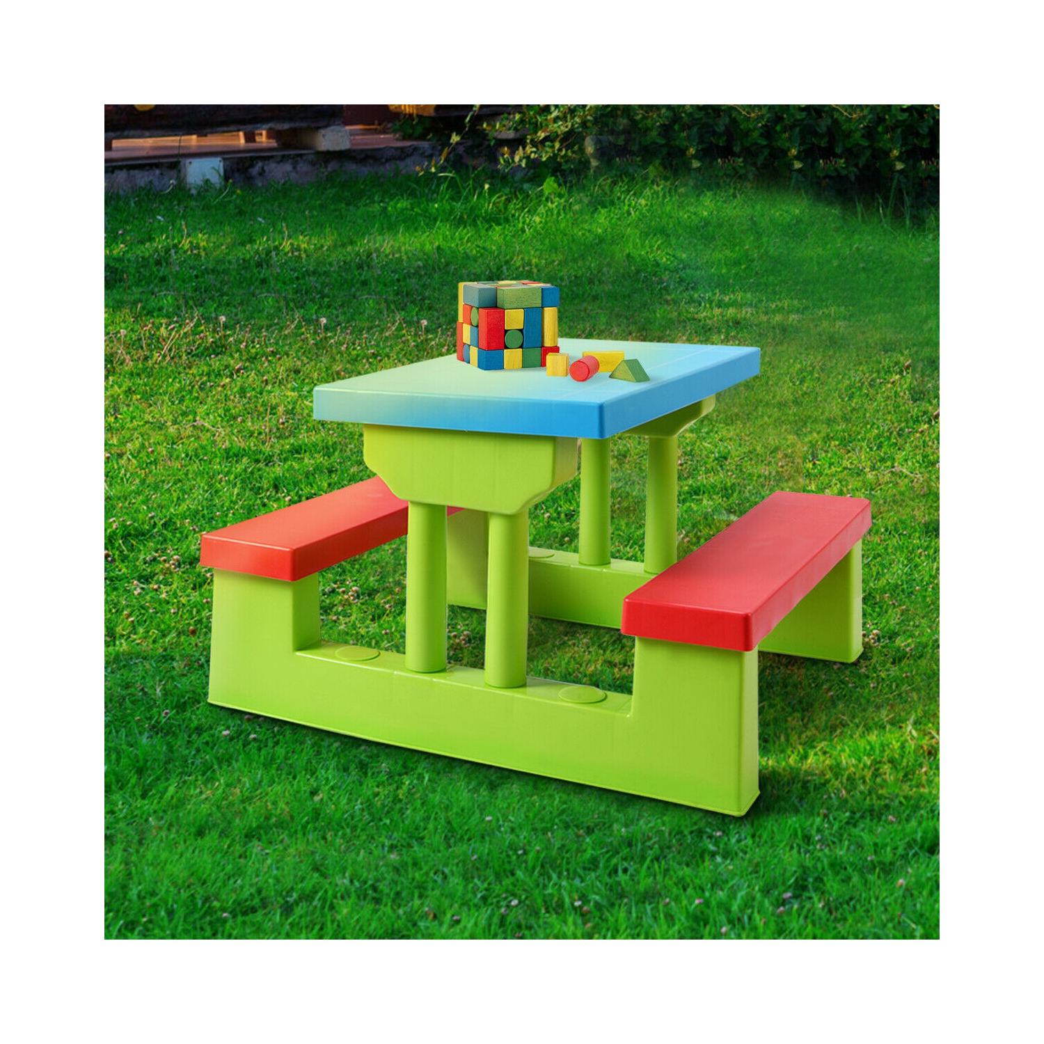 Table de pique-nique à 4 sièges pour enfants de Costway avec banc de jardin pour parasol extérieur
