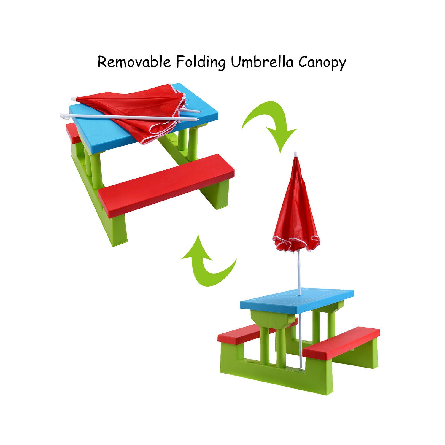 Table de pique-nique à 4 sièges pour enfants de Costway avec banc de jardin pour parasol extérieur