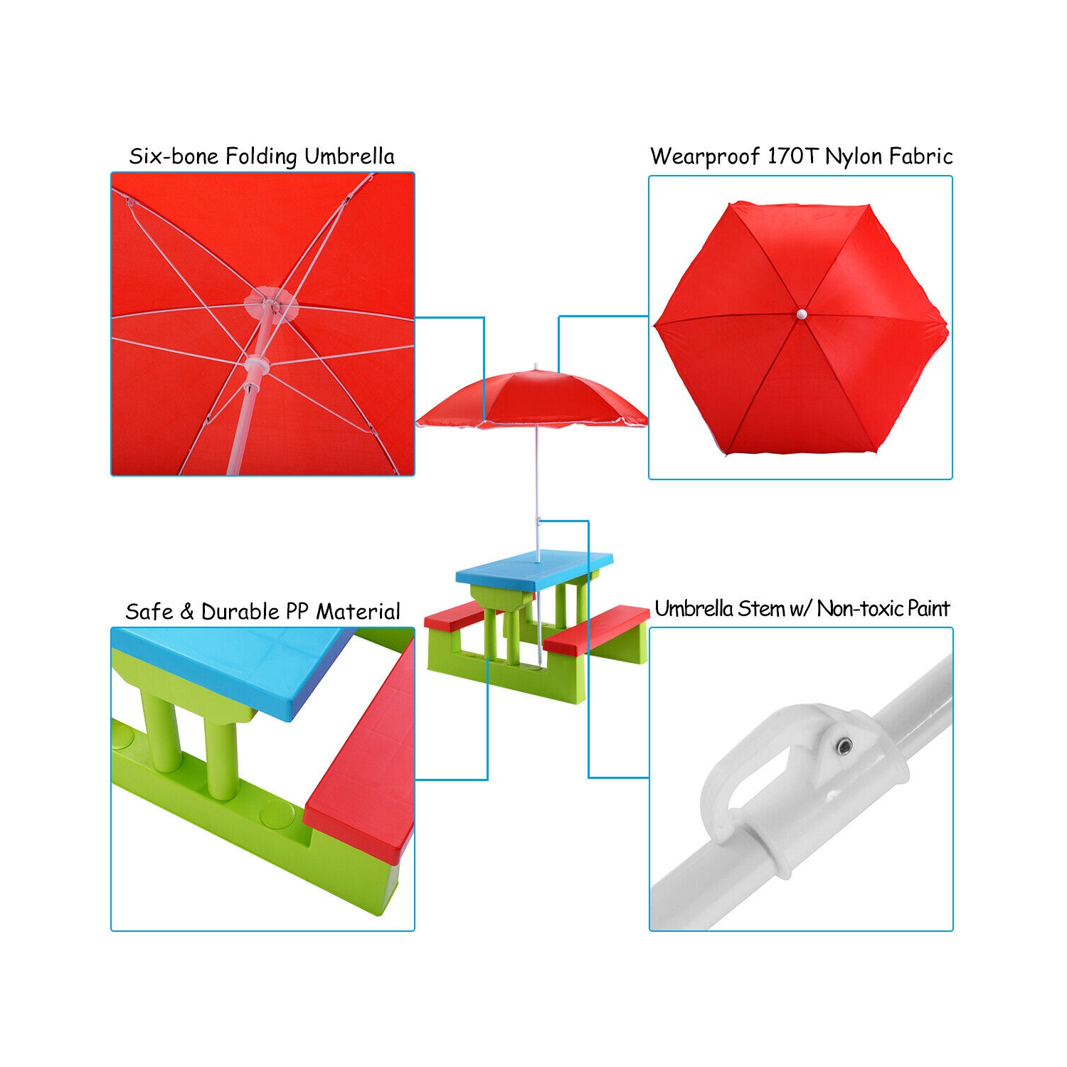 Table de pique-nique à 4 sièges pour enfants de Costway avec banc de jardin pour parasol extérieur