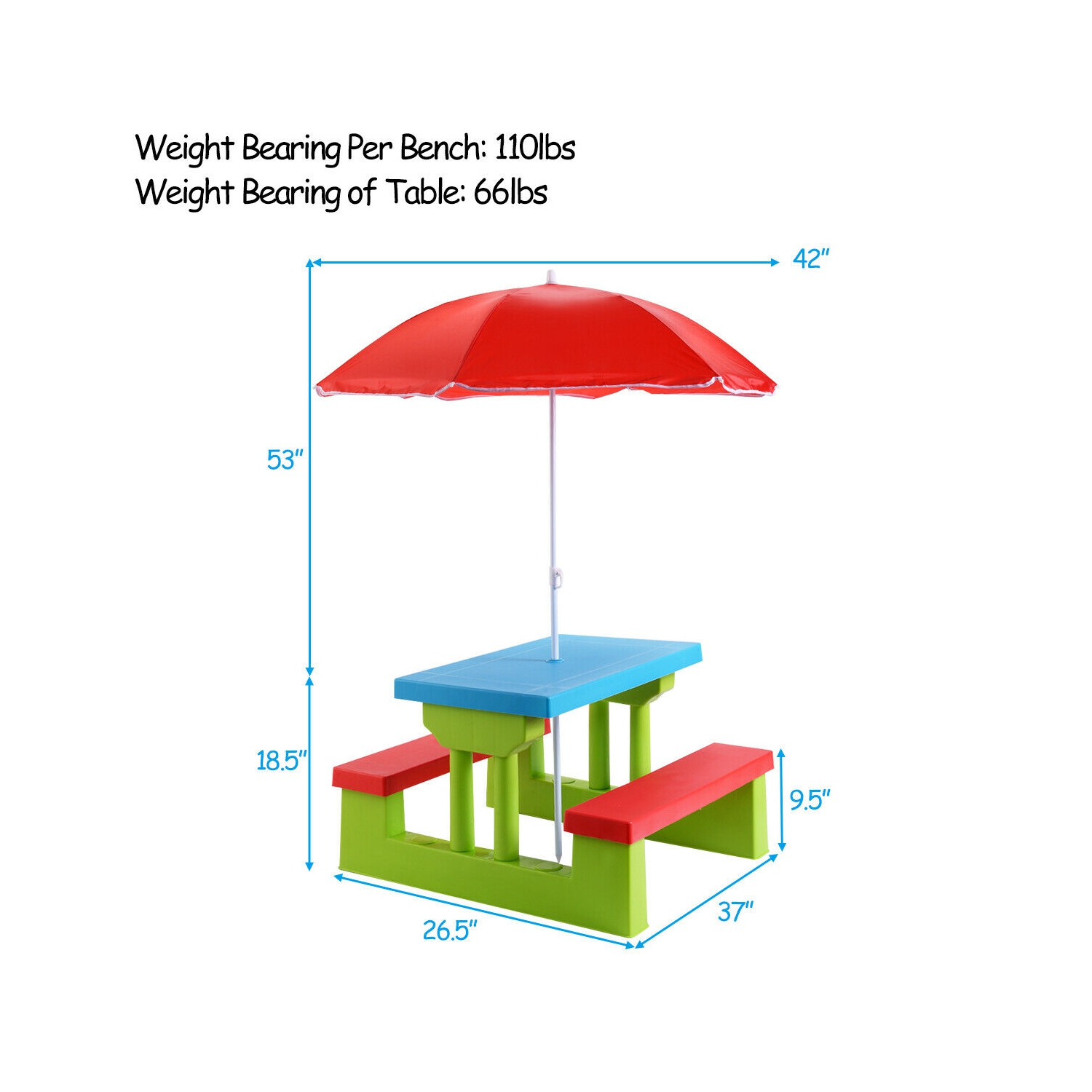Table de pique-nique à 4 sièges pour enfants de Costway avec banc de jardin pour parasol extérieur