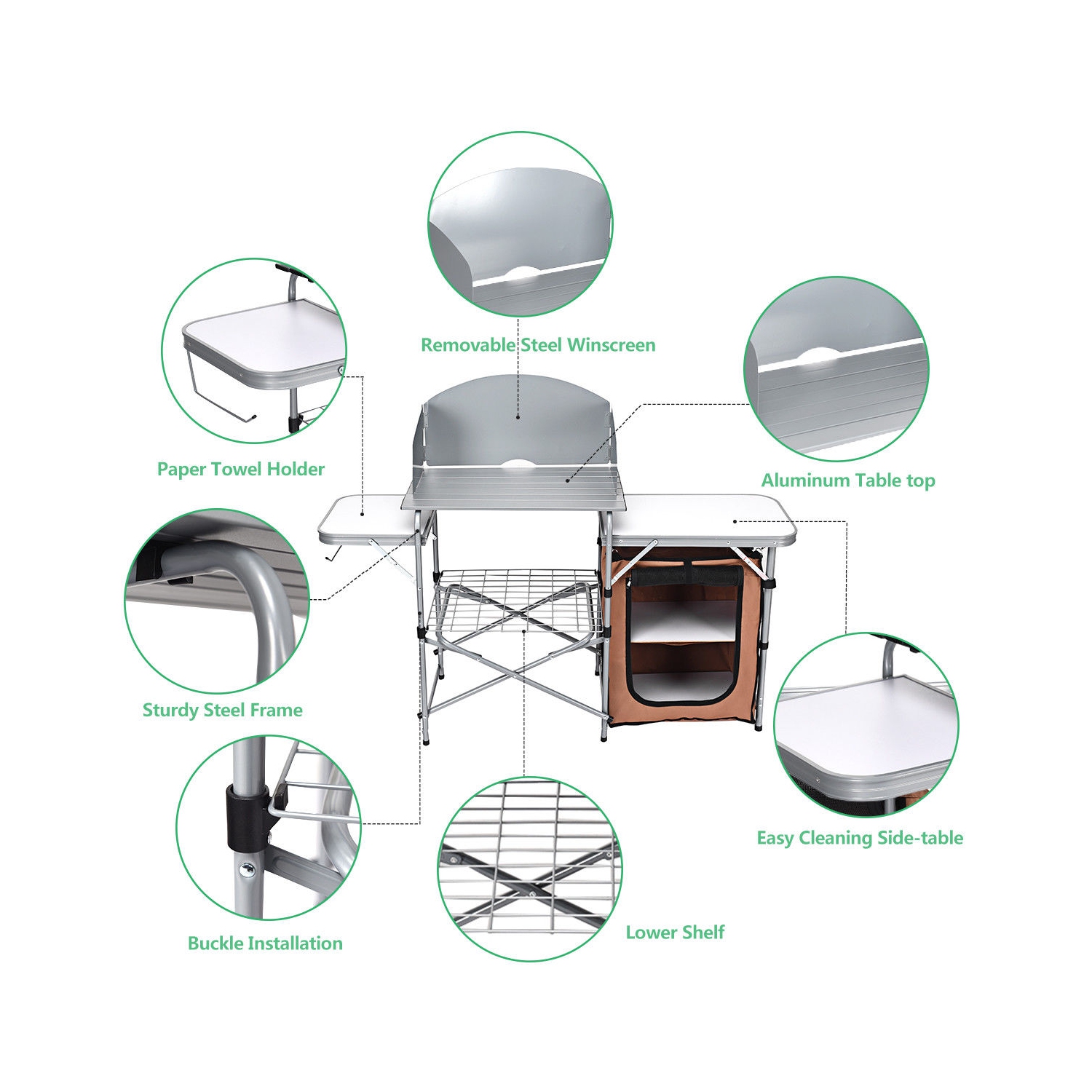 Costway Foldable Camping Table Outdoor BBQ Portable Grilling Stand w/ Windscreen Bag