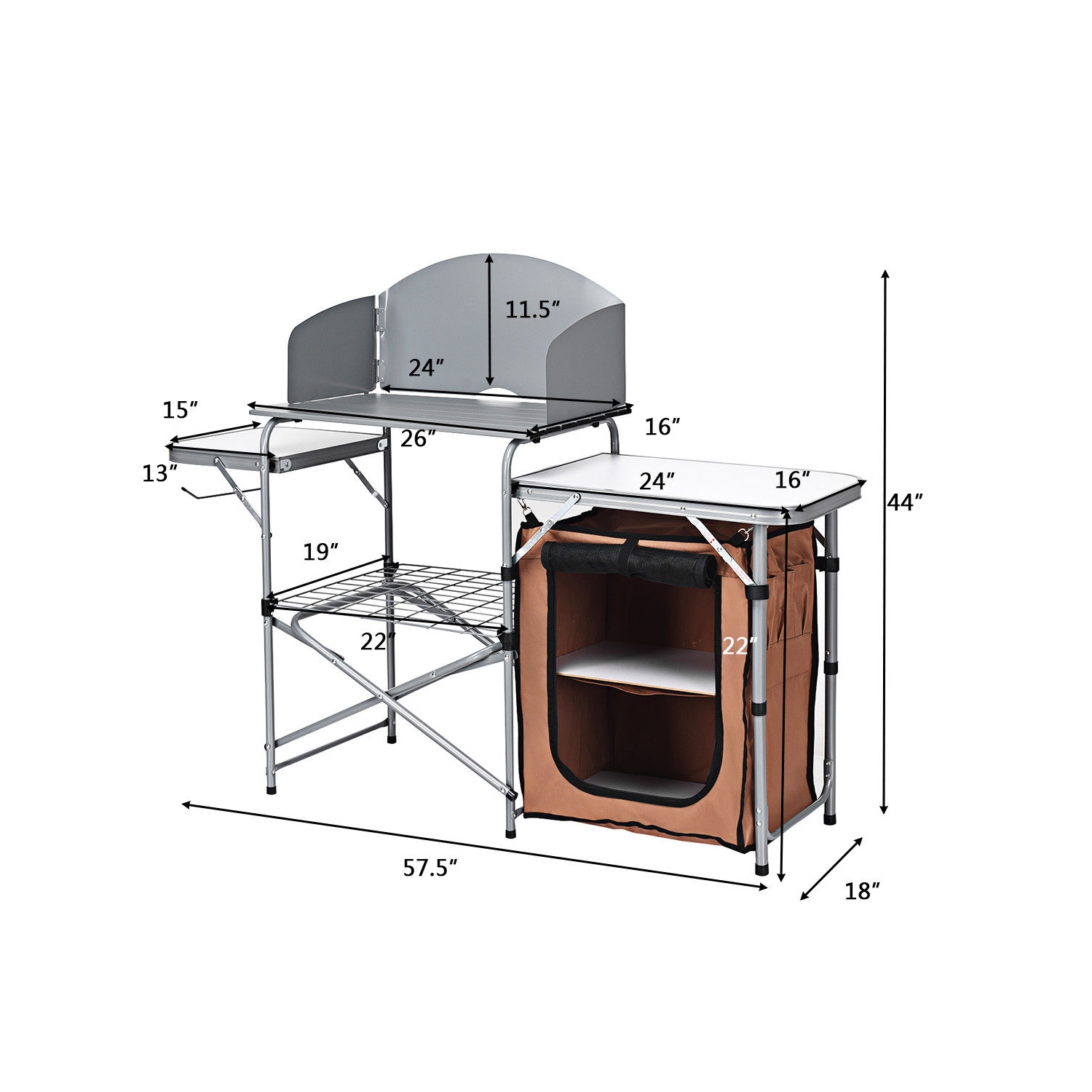 Costway Foldable Camping Table Outdoor BBQ Portable Grilling Stand w/ Windscreen Bag