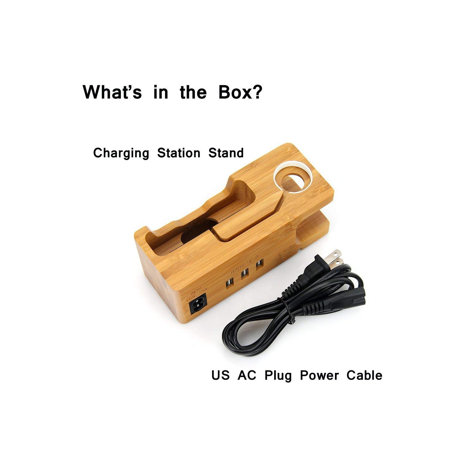 Station de recharge USB en bambou, concentrateur à 3 ports USB 3.0, pour iPhone 7/7plus/6s/6/plus/5s et Apple Watch de 38 mm/42 mm, Samsung et autres