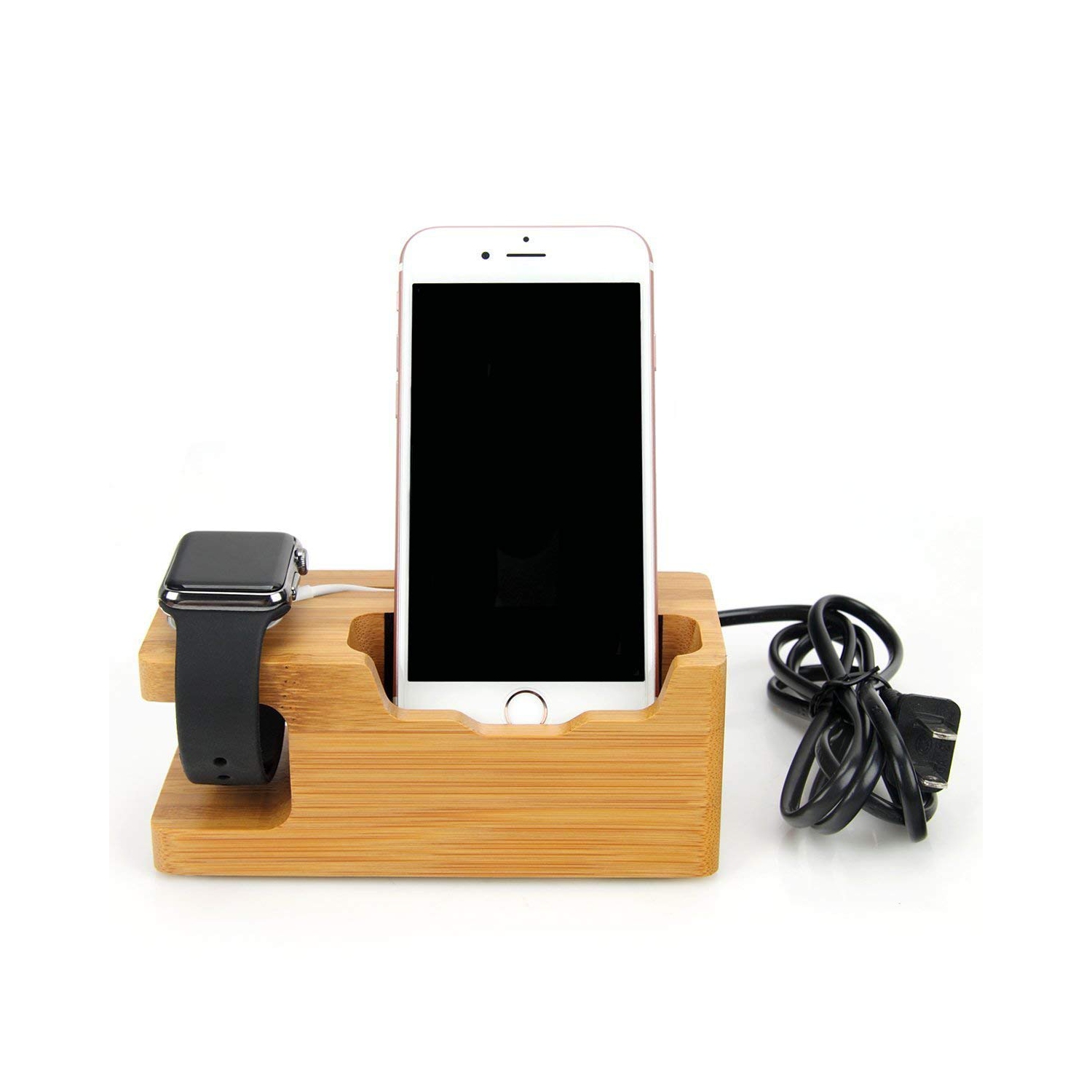 Station de recharge USB en bambou, concentrateur à 3 ports USB 3.0, pour iPhone 7/7plus/6s/6/plus/5s et Apple Watch de 38 mm/42 mm, Samsung et autres