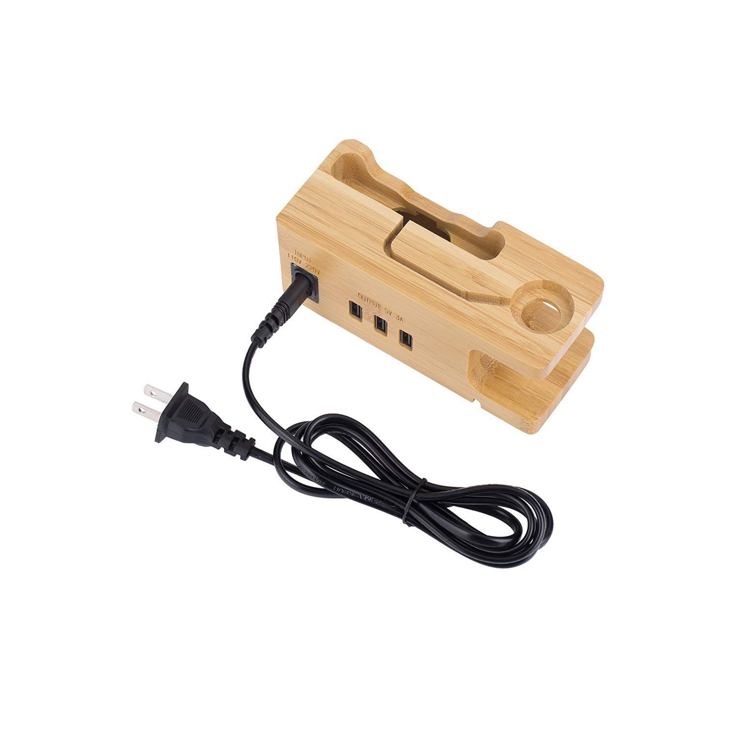 Station de recharge USB en bambou, concentrateur à 3 ports USB 3.0, pour iPhone 7/7plus/6s/6/plus/5s et Apple Watch de 38 mm/42 mm, Samsung et autres