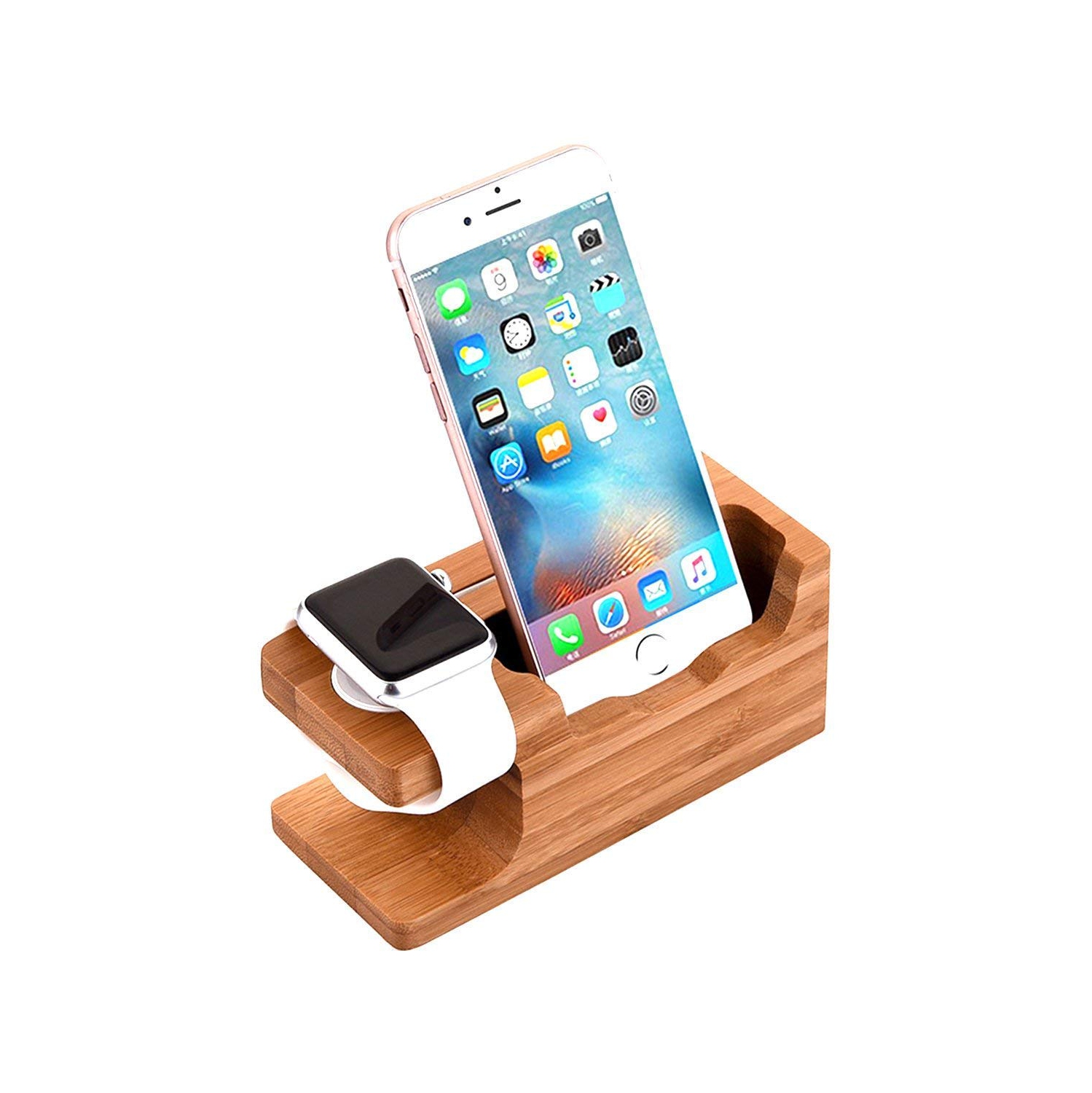Bamboo Wood Charging Dock Charge Station Stock Cradle Holder for Apple Watch & iPhone X/ 8 Plus/ 8/7 Plus 6 6 Plus 5S 5