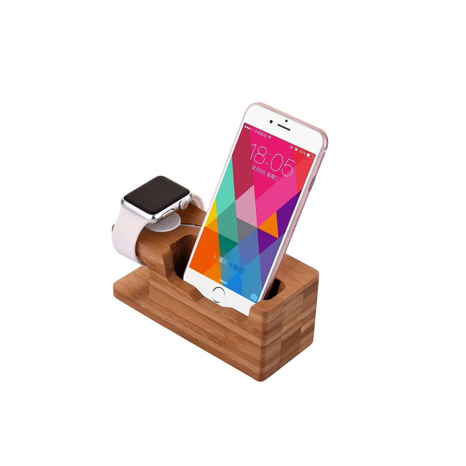Station de chargement en bois de bambou station de chargement base pour Apple Watch et iPhone X/8 plus/8/7 plus 6 6 plus 5S 5