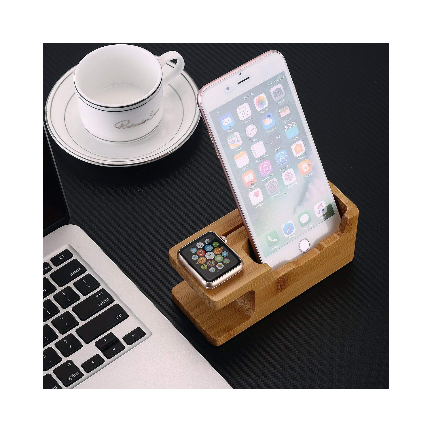 Station de chargement en bois de bambou station de chargement base pour Apple Watch et iPhone X/8 plus/8/7 plus 6 6 plus 5S 5