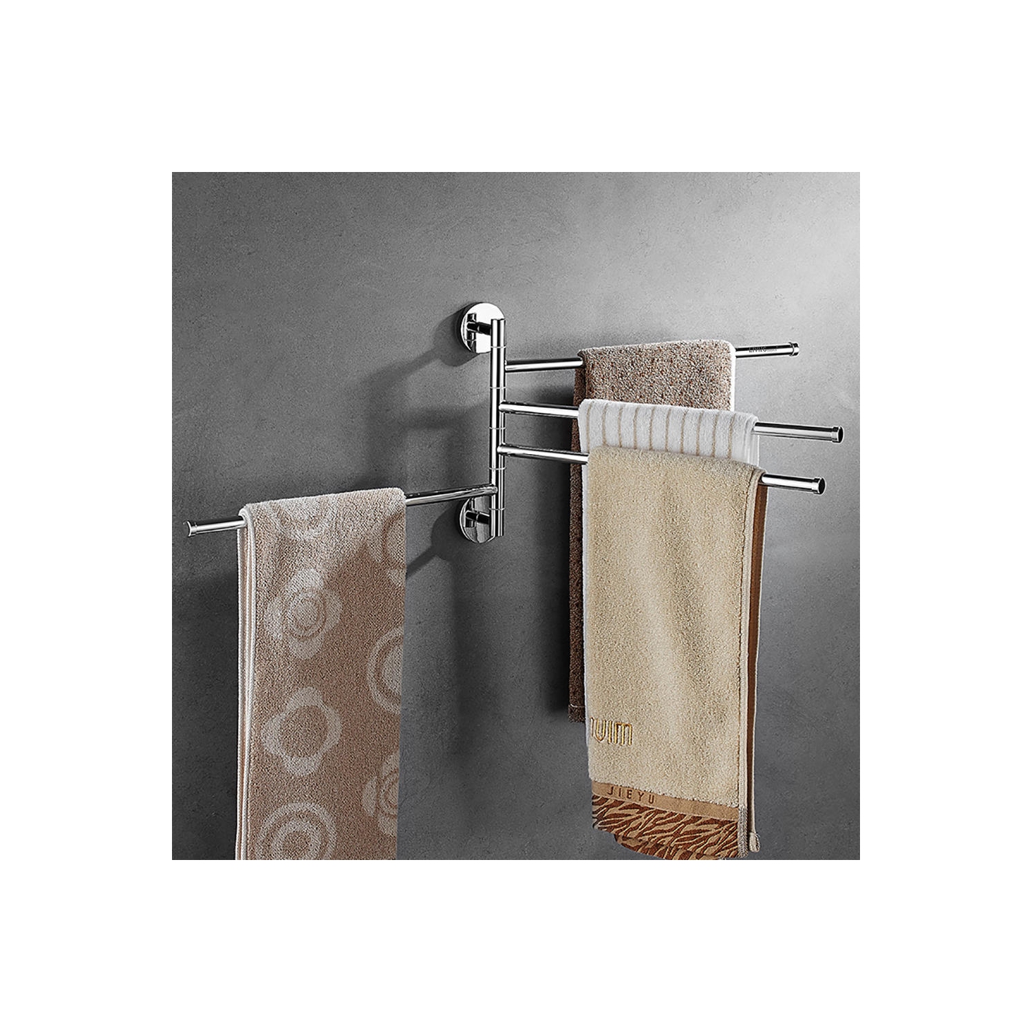 Porte-serviettes rotatif mural avec 4 bras pivotants en acier inoxydable - LIVINGbasics